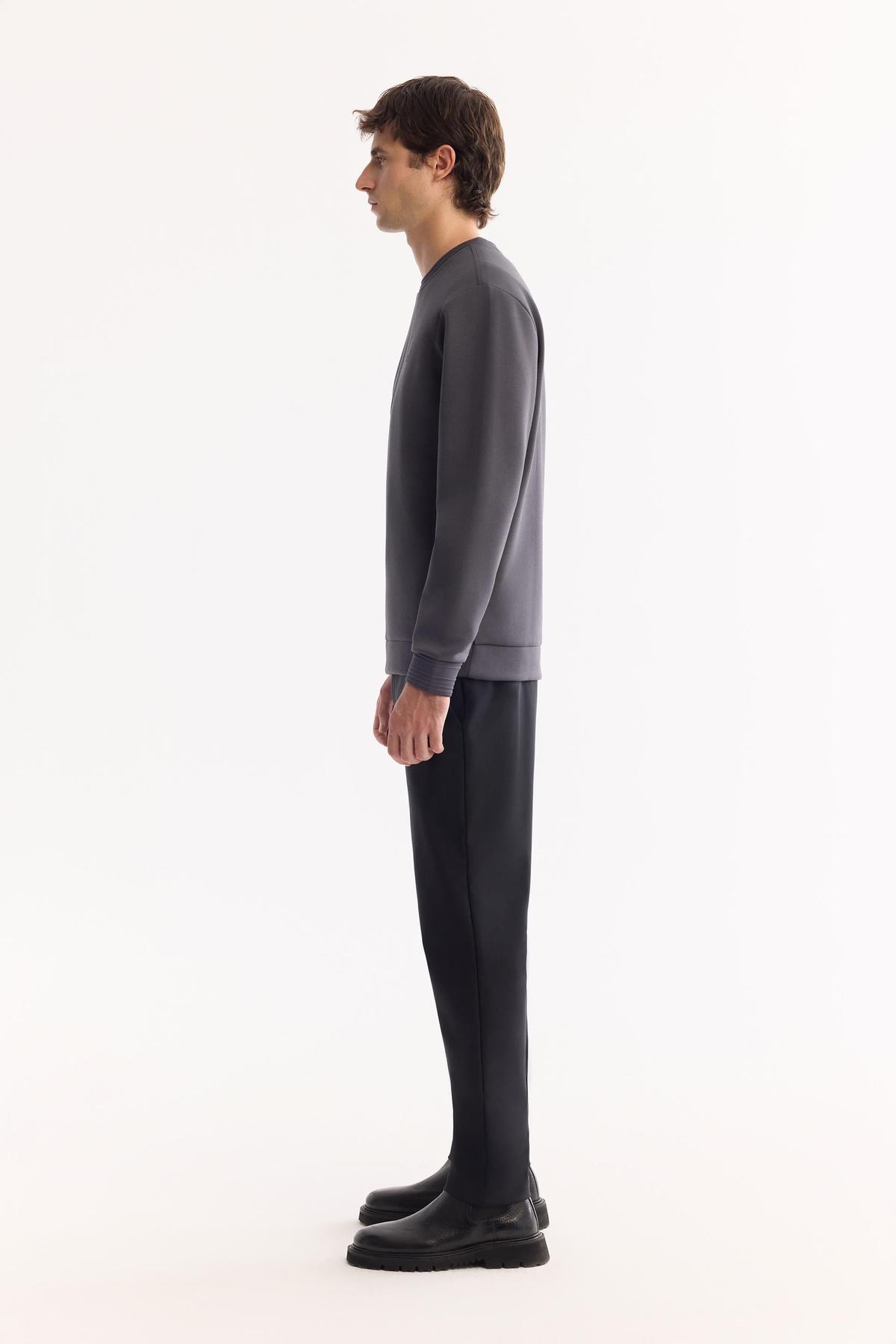 Antrasit Pamuklu Ribanalı İnterlok Sweatshirt