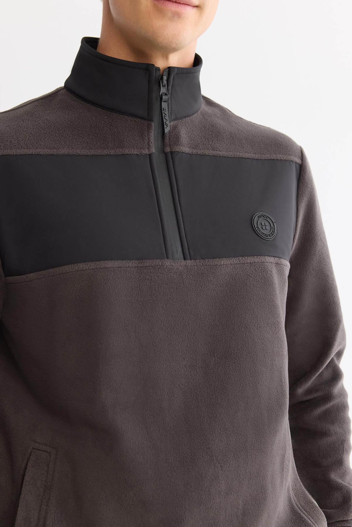 Antrasit Paraşüt Garnili Yarım Fermuar Polar Sweatshirt