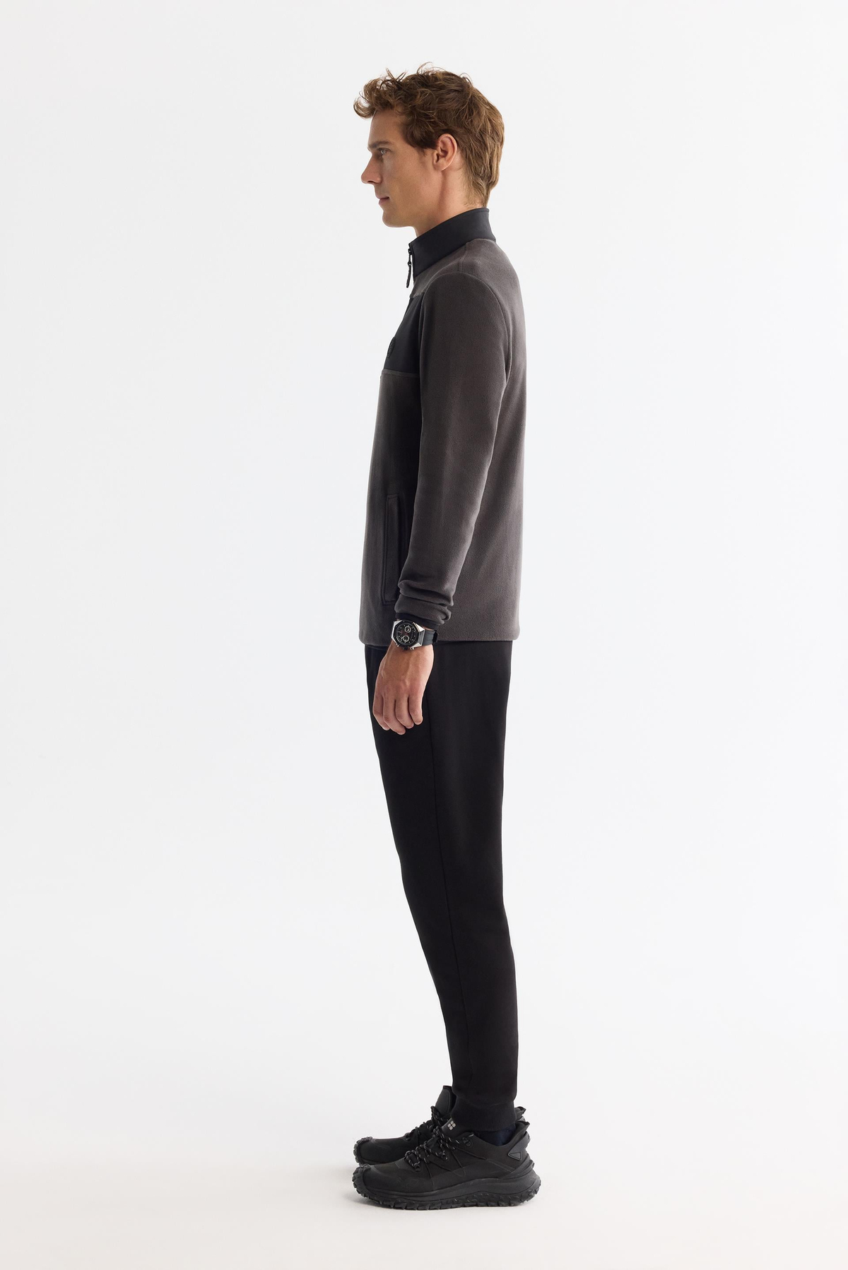 Antrasit Paraşüt Garnili Yarım Fermuar Polar Sweatshirt