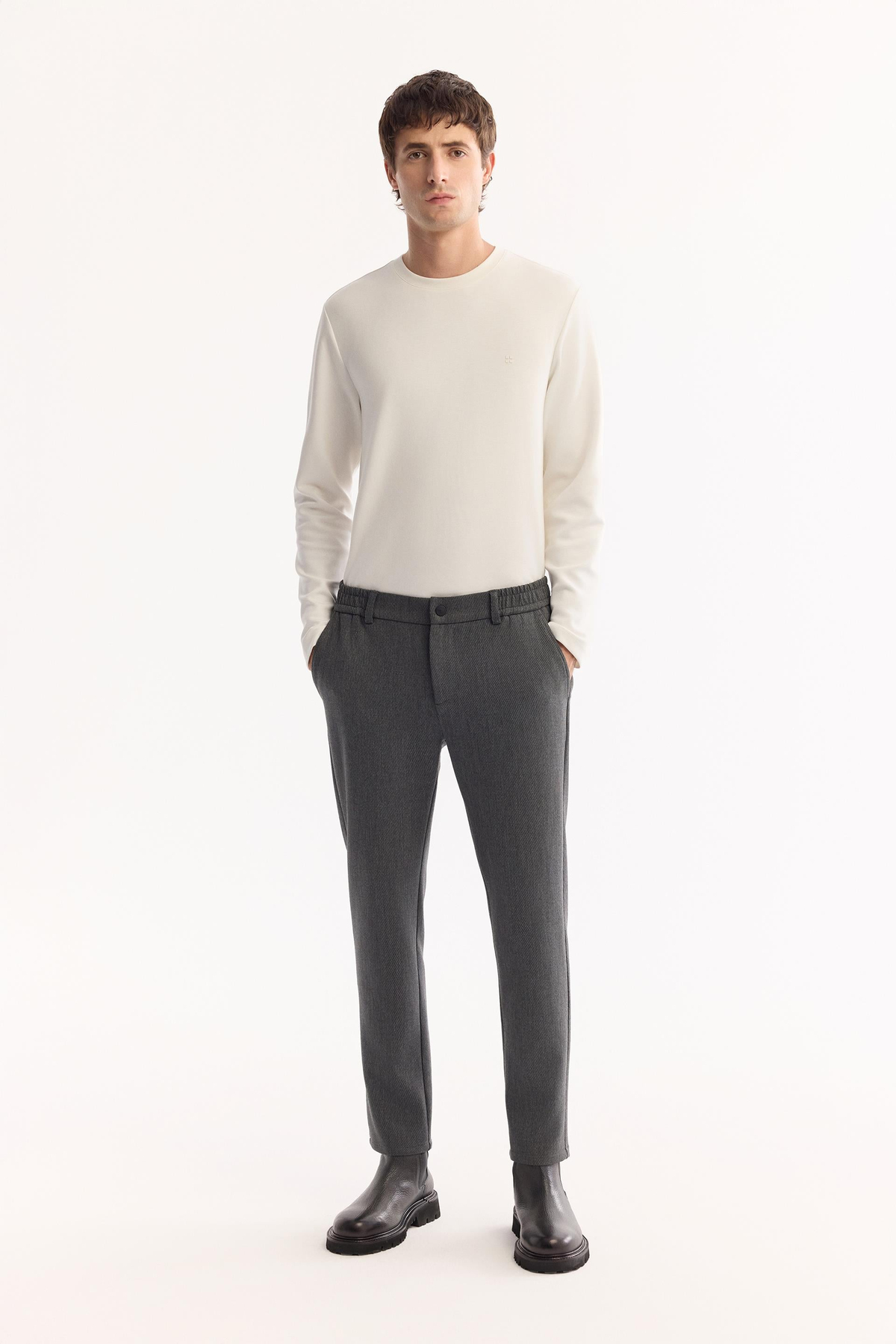 Antrasit Yanı Lastikli  Diyagonel Slim Fit Pantolon