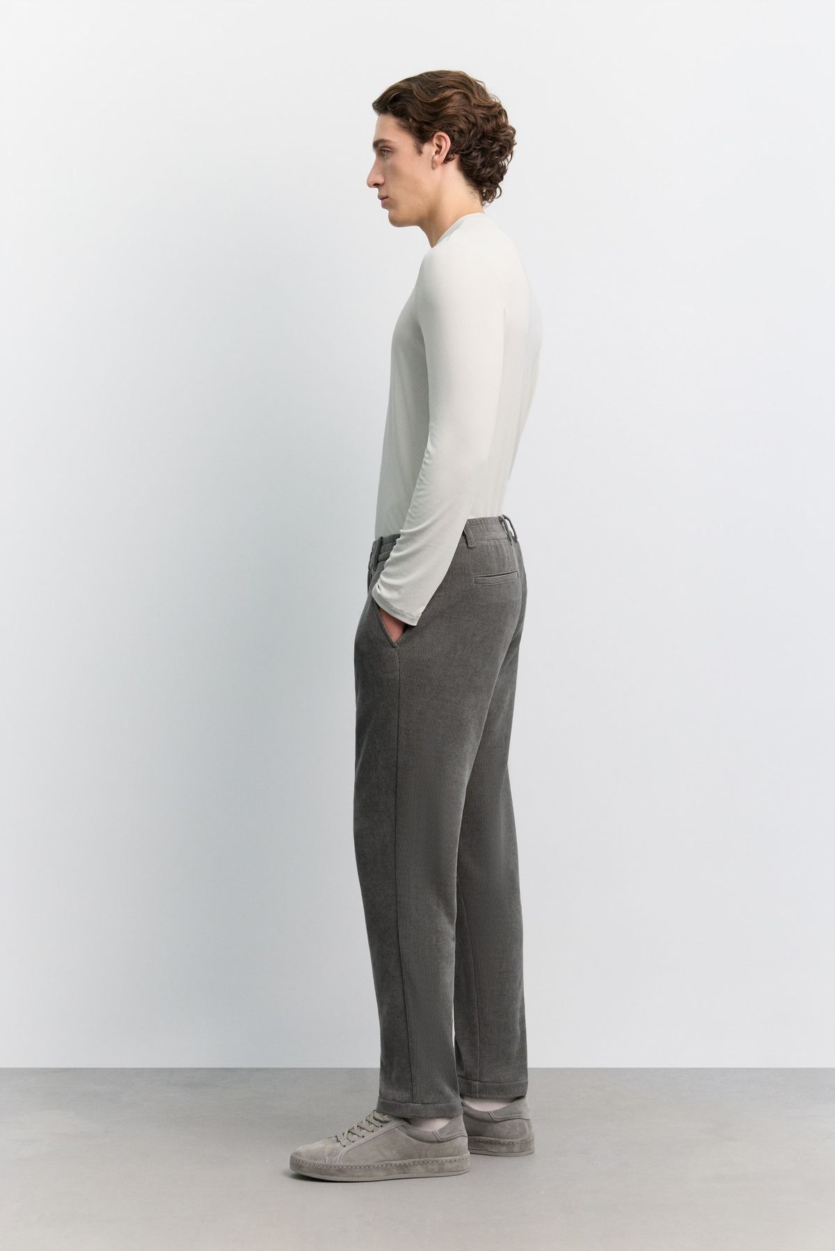 Antrasit Yanı Lastikli Kadife Fitilli Relaxed Fit Pantolon