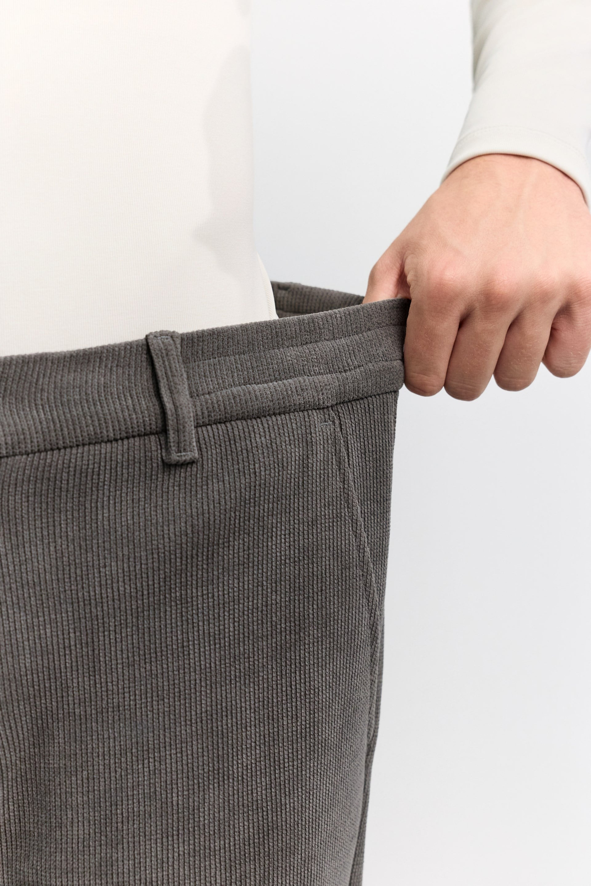 Antrasit Yanı Lastikli Kadife Fitilli Relaxed Fit Pantolon