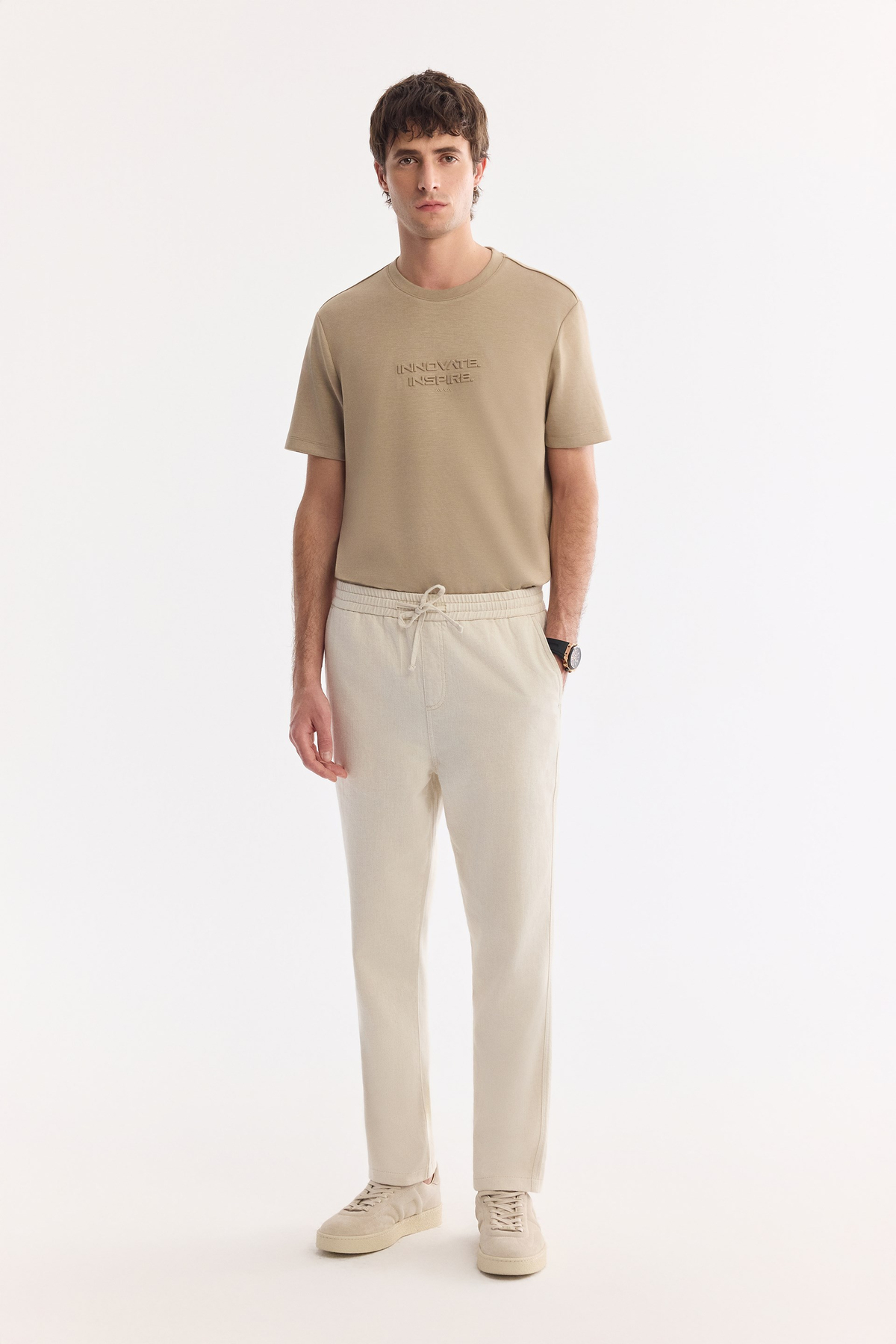 Bej Beli Full Lastikli Bağcıklı Jogger Pantolon