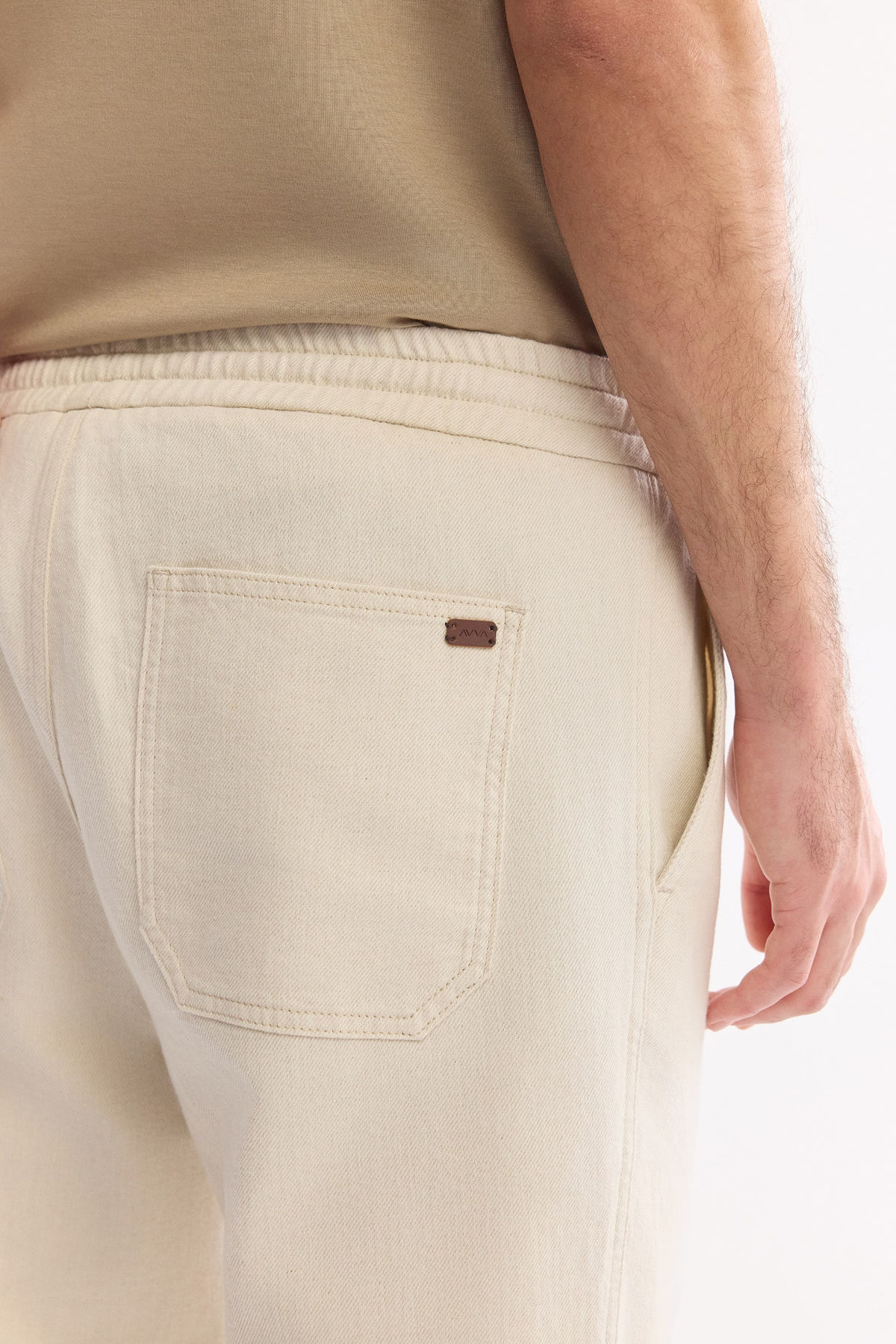 Bej Beli Full Lastikli Bağcıklı Jogger Pantolon