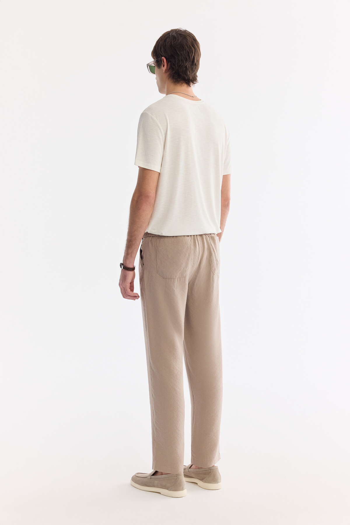 Bej Beli Lastikli Modal Karısımlı Rahat Kesim Truva Relaxed Fit Pantolon
