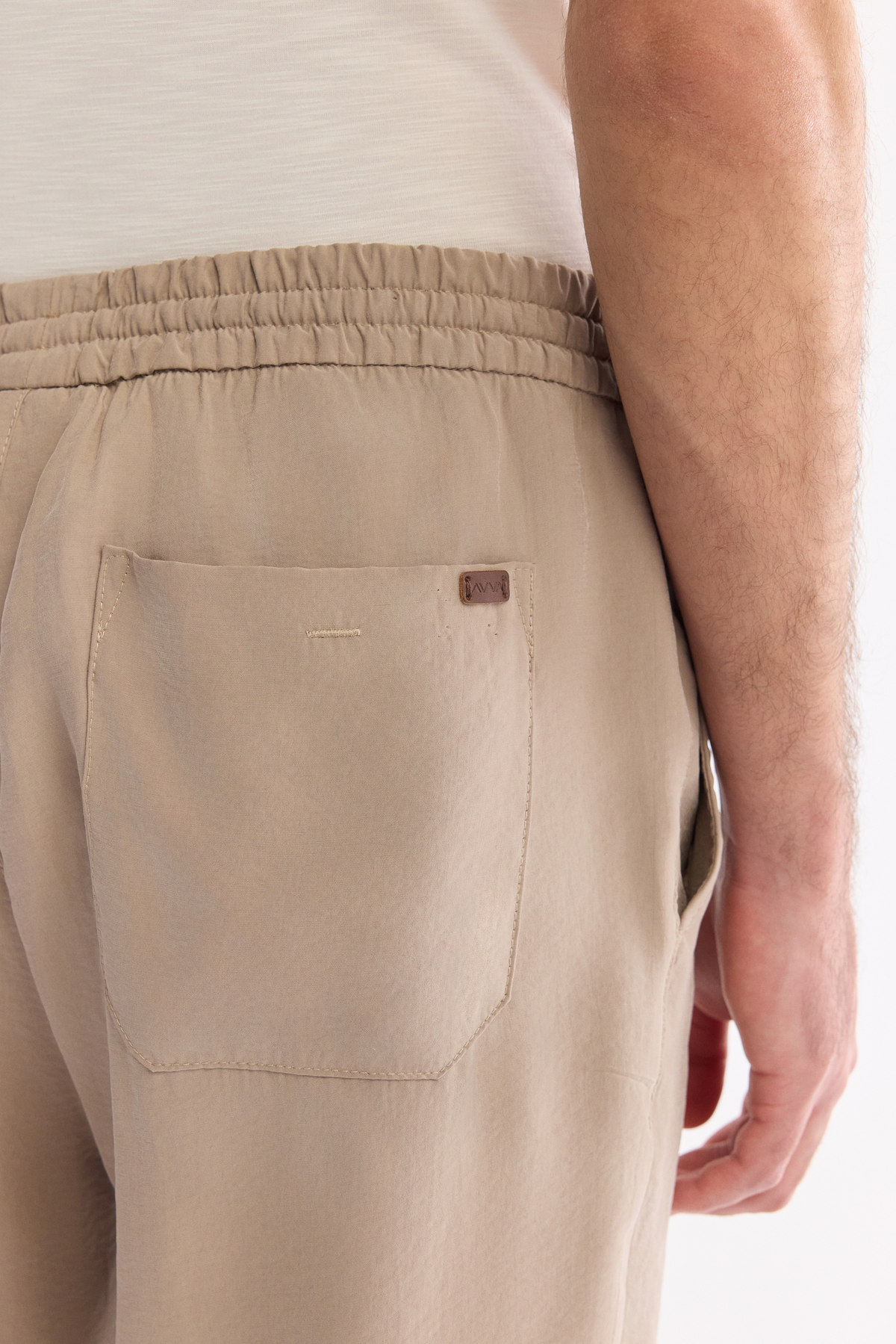 Bej Beli Lastikli Modal Karısımlı Rahat Kesim Truva Relaxed Fit Pantolon