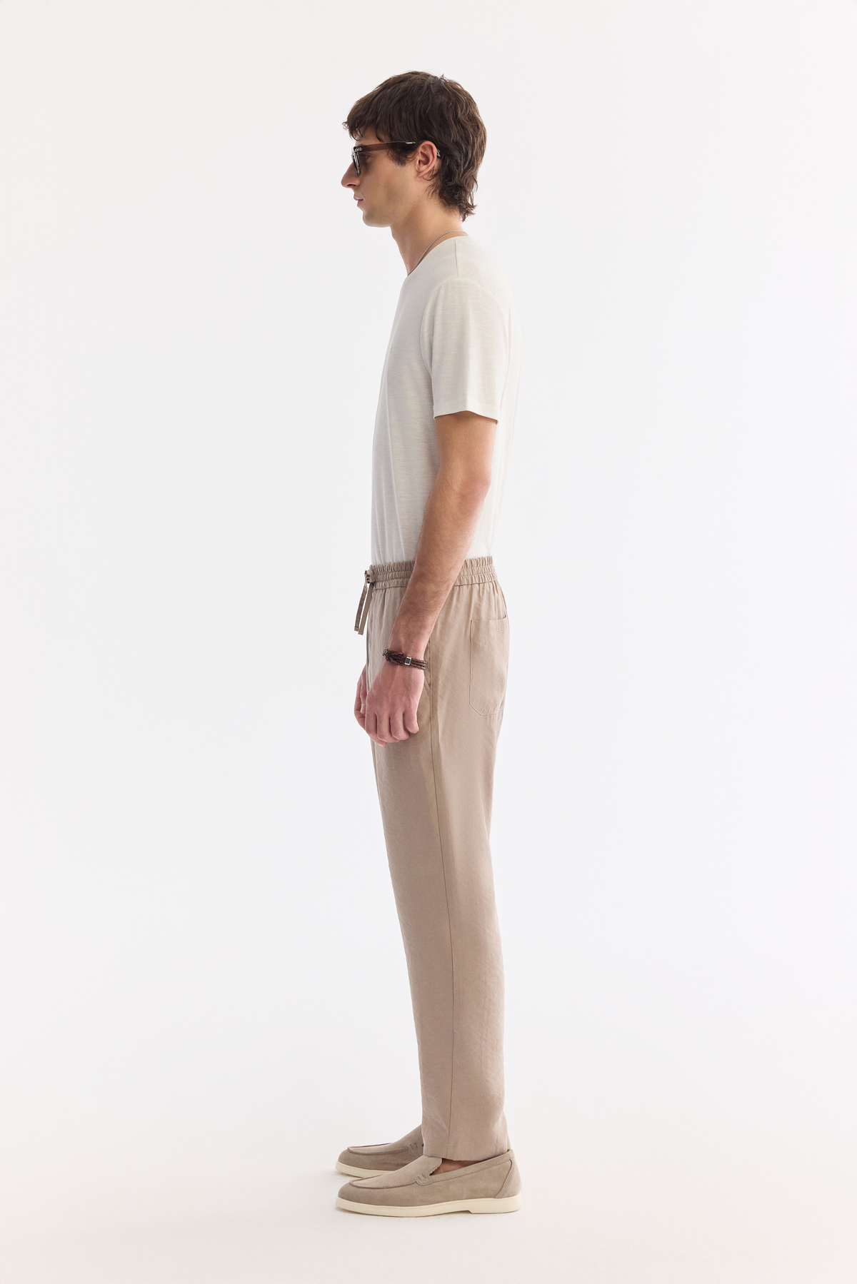 Bej Beli Lastikli Modal Karısımlı Rahat Kesim Truva Relaxed Fit Pantolon