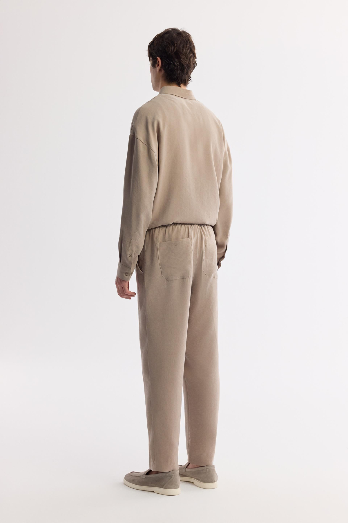 Bej Beli Lastikli Modal Karışımlı Rahat Kesim Truva Relaxed Fit Pantolon