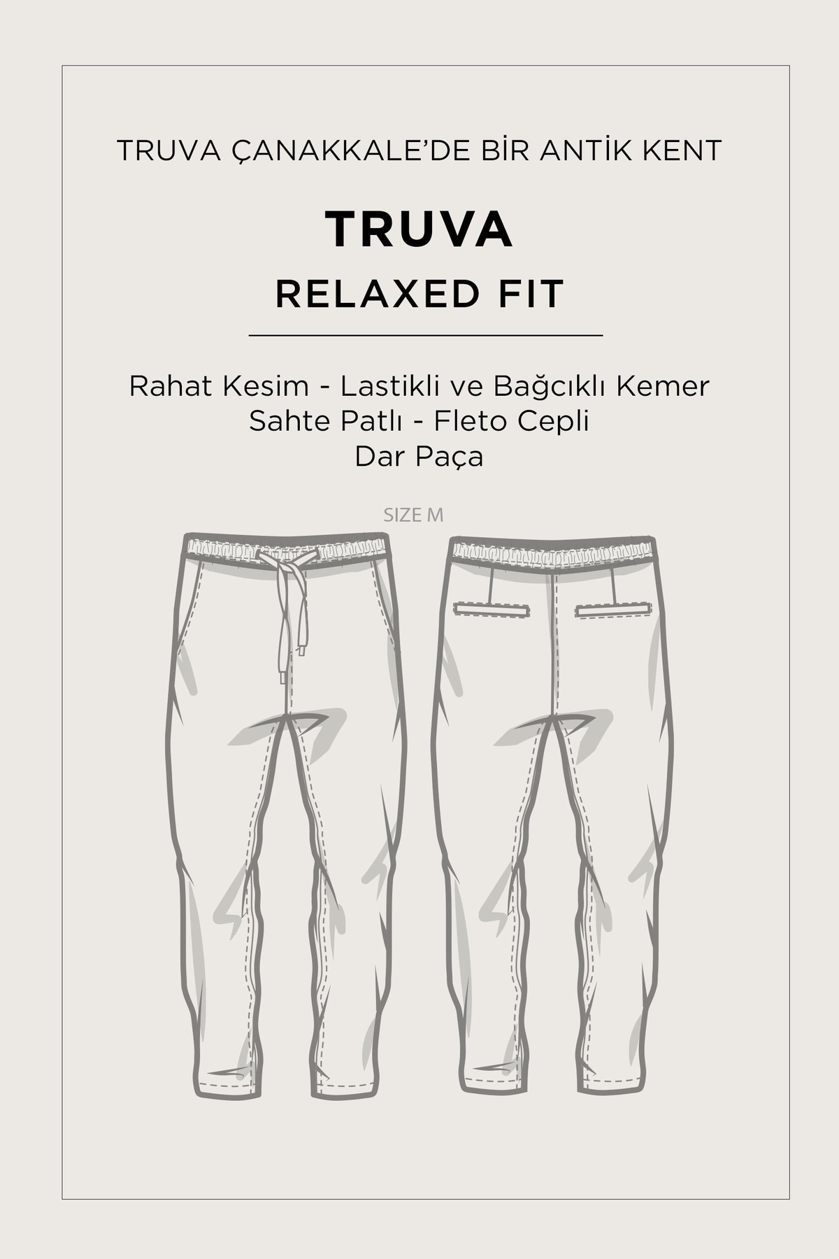 Bej Beli Lastikli Modal Karışımlı Rahat Kesim Truva Relaxed Fit Pantolon
