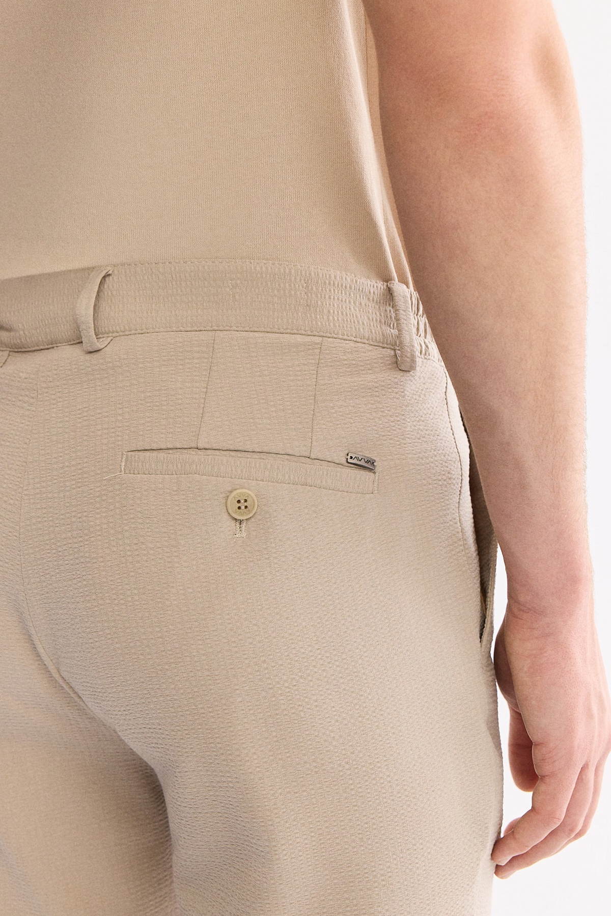 Bej Beli Lastikli Viskon Karışımlı Elastan Chino Pantolon