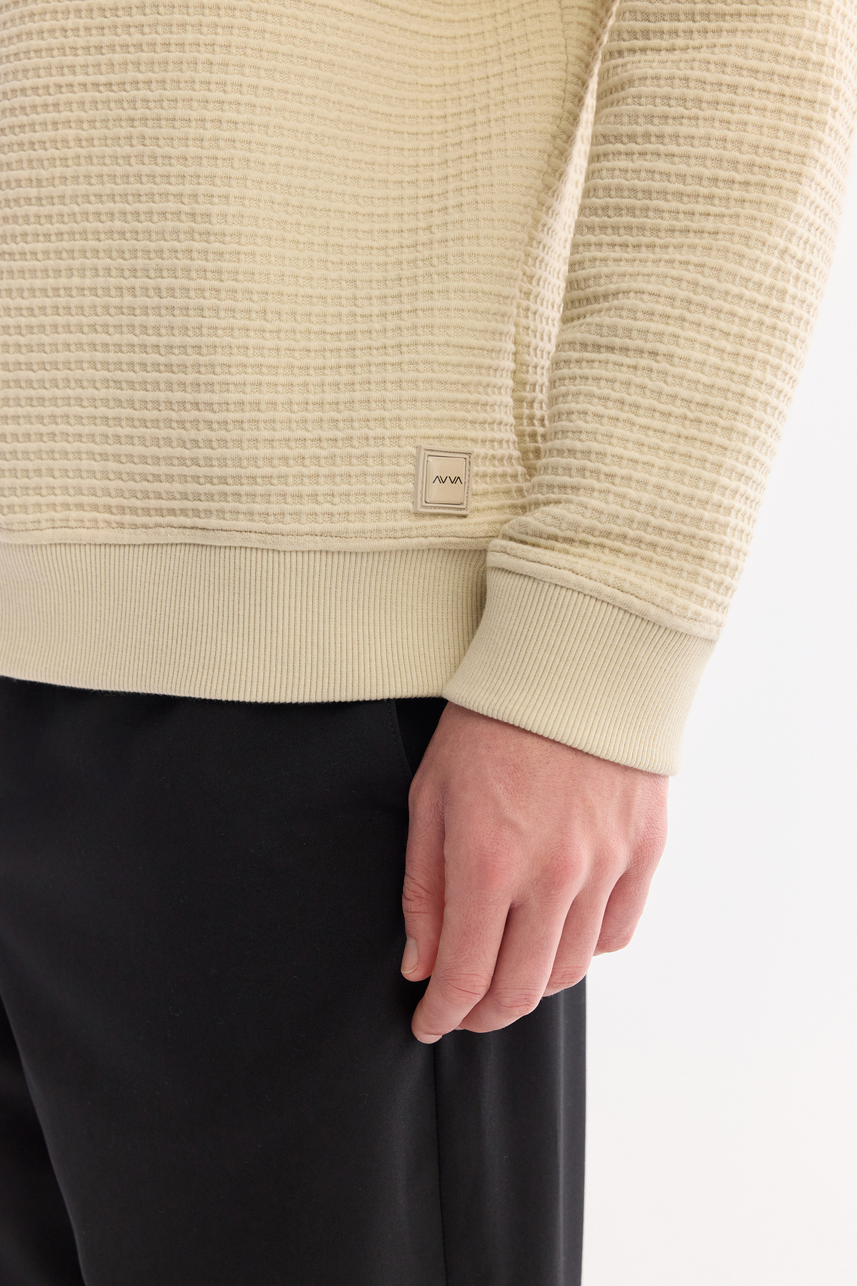 Bej Bisiklet Yaka Pamuklu Kolay Ütülenen Sweatshirt