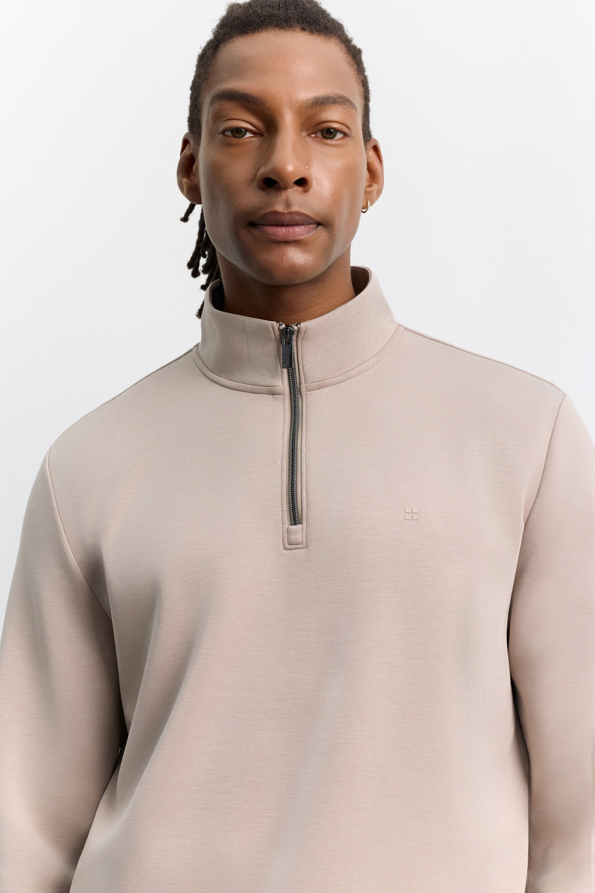 Bej Dik Yaka Fermuarlı İçi Polar Cupra Sweatshirt