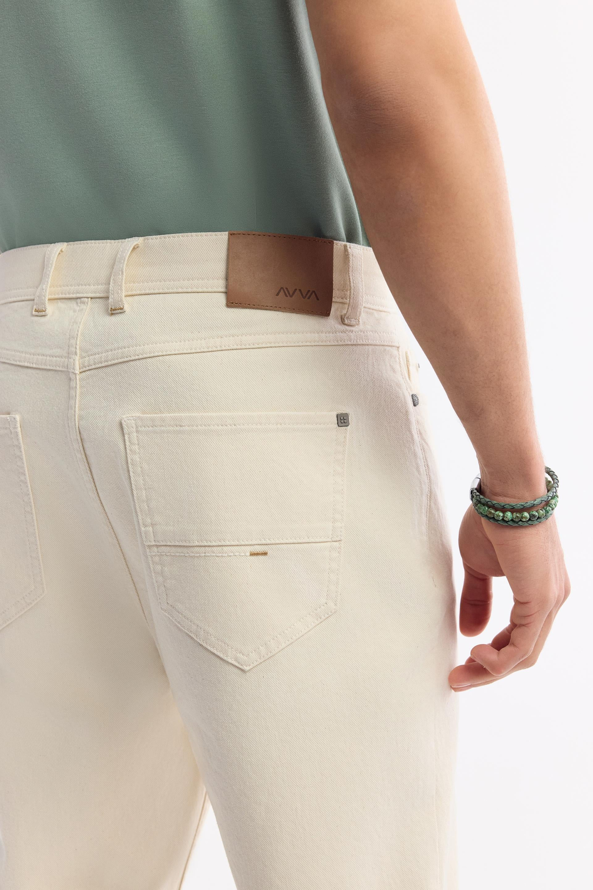 Bej Düz Yıkama Straight Fit Pantolon