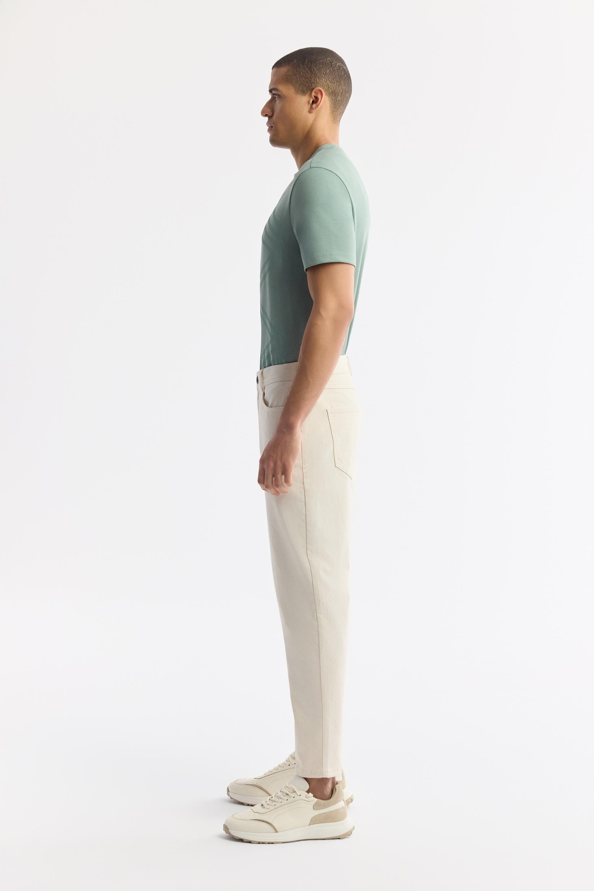Bej Düz Yıkama Straight Fit Pantolon