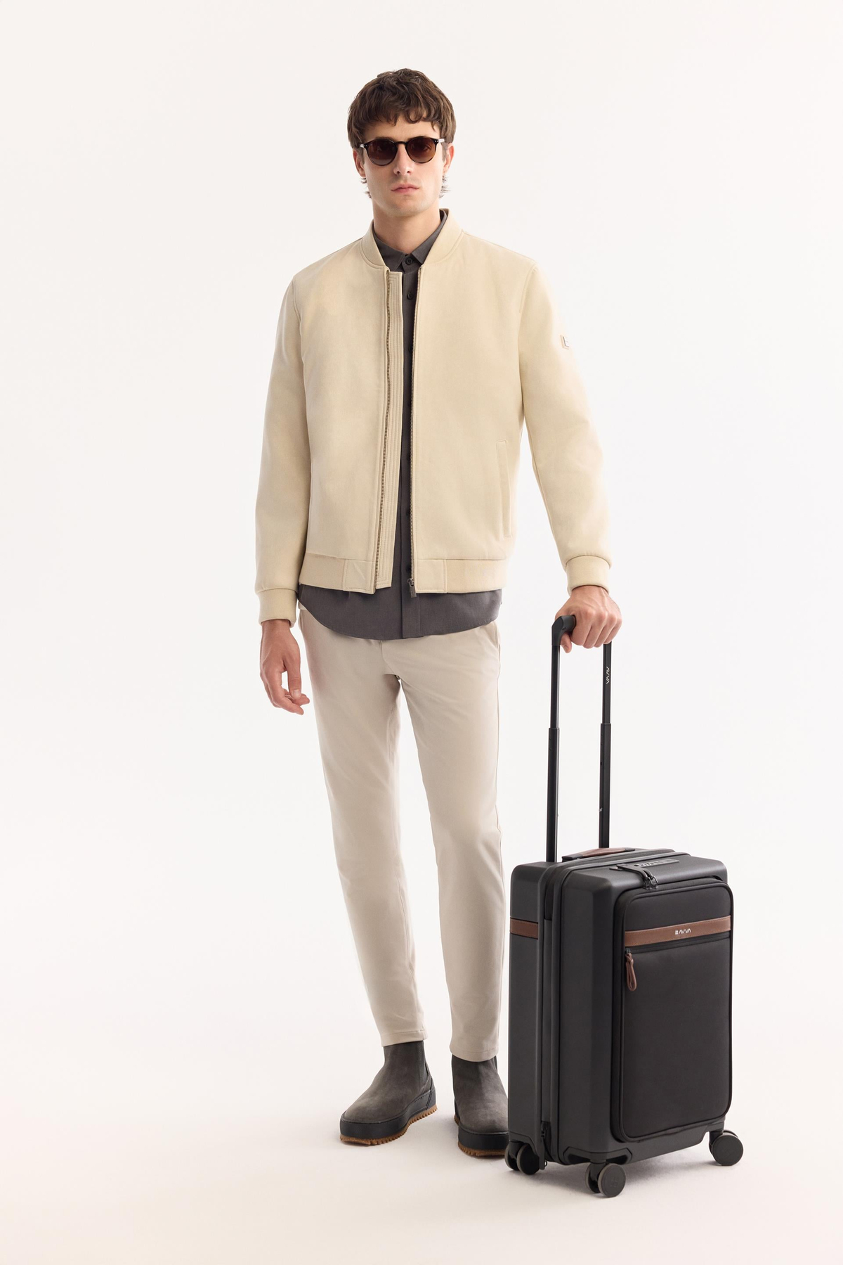 Beige Faux Suede Bomber Jacket