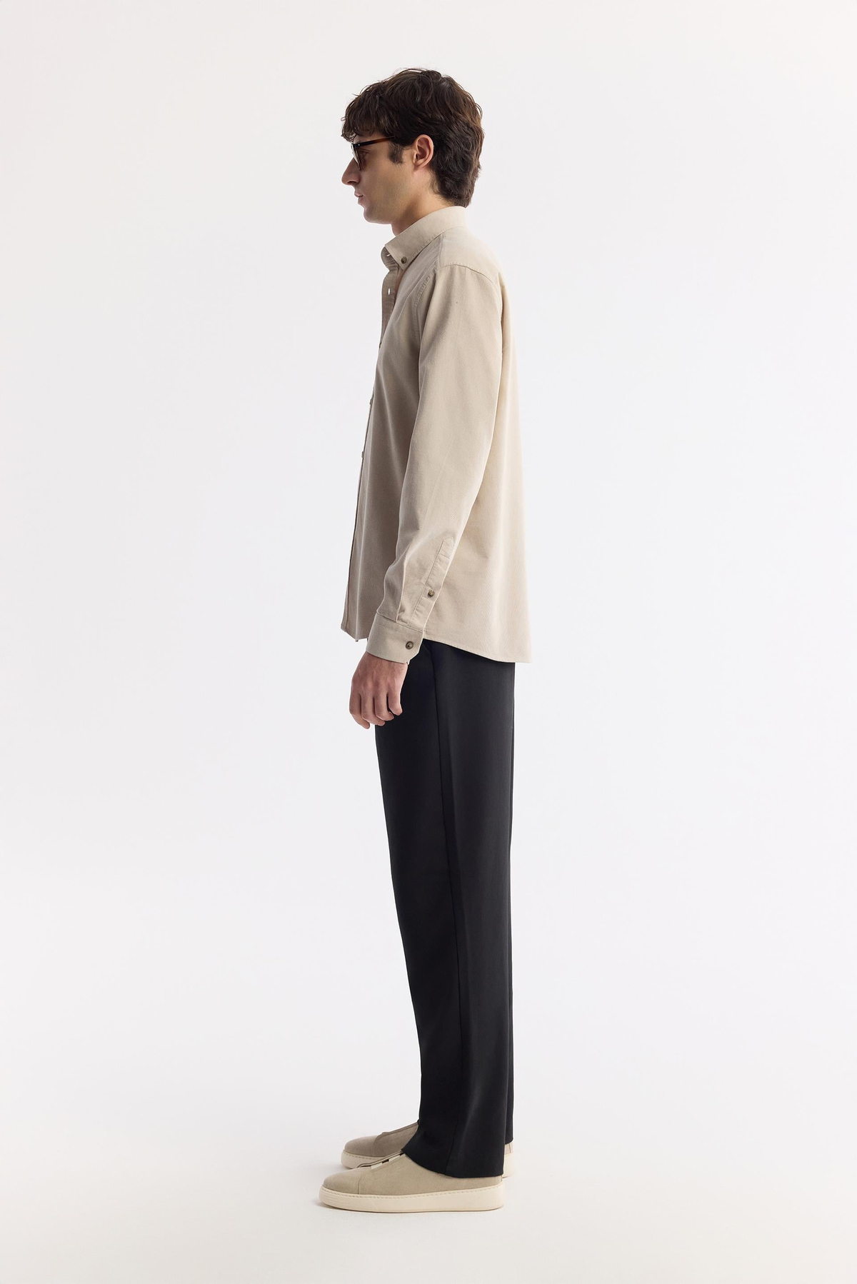 Beige 100% Cotton Corduroy Shirt