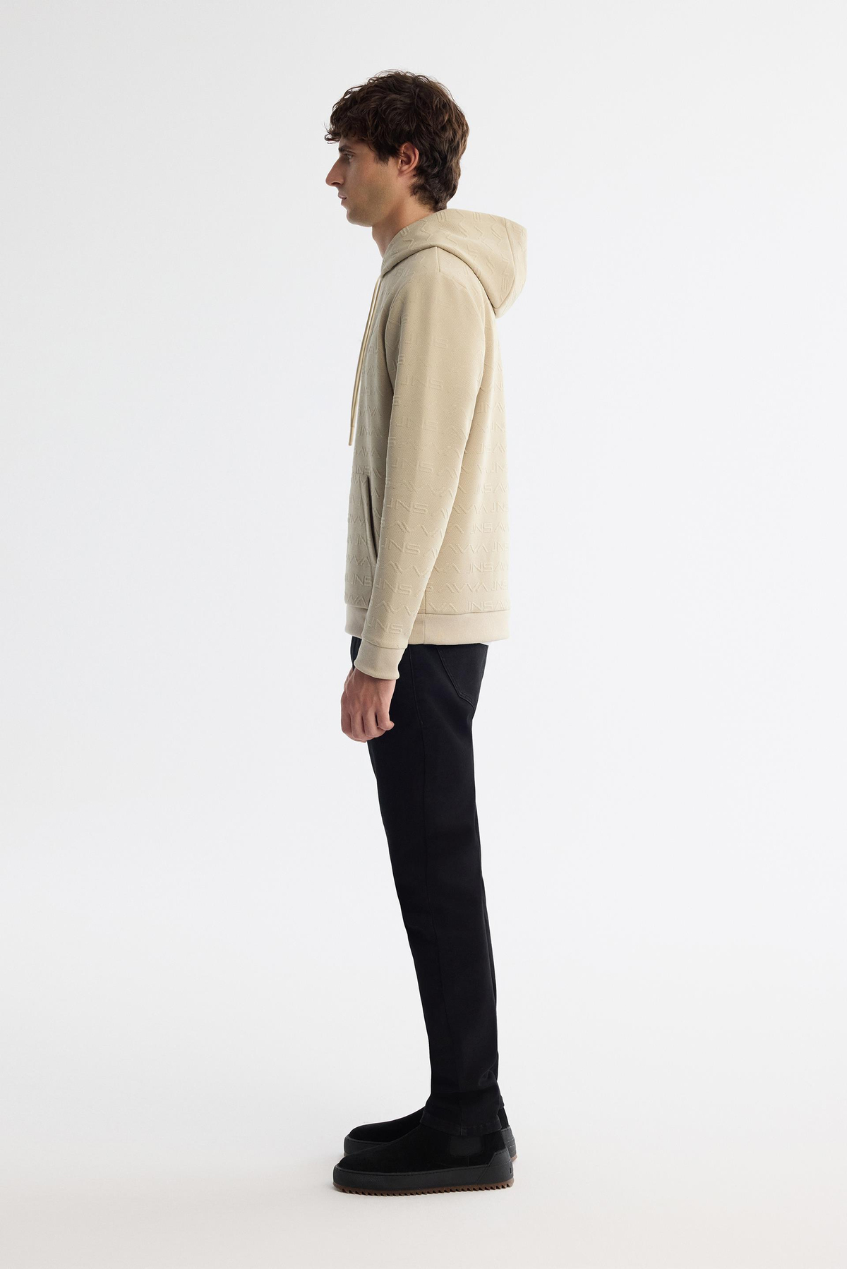 Bej Kapüşonlu Baskılı Sweatshirt