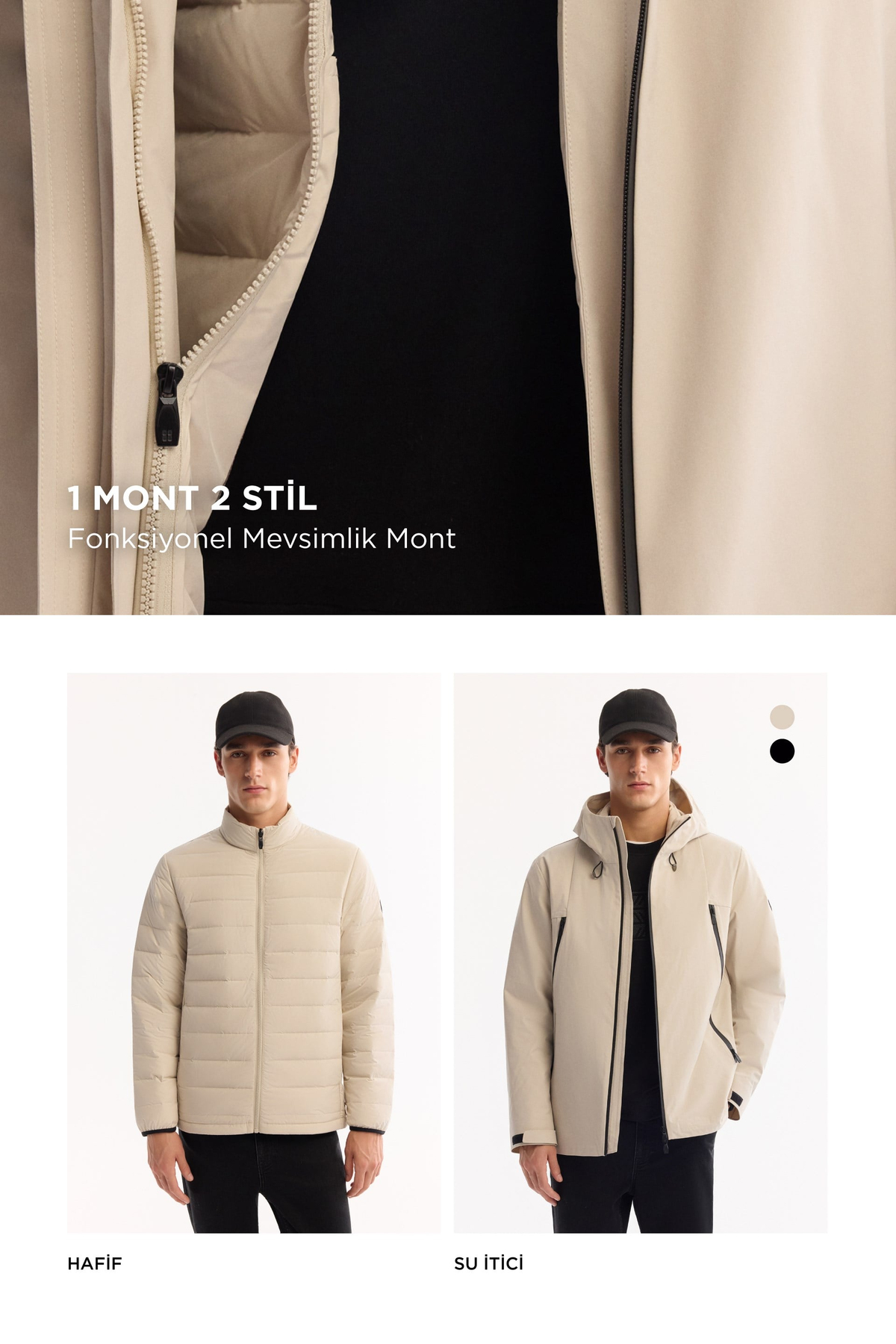 Beige Functional Reversible Hooded Water Repellent Lightweight Jacket