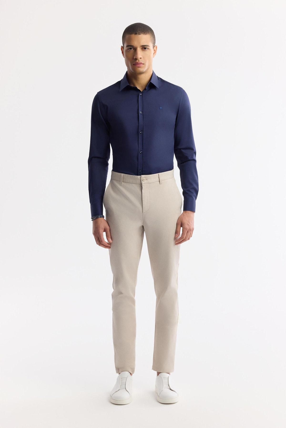 Bej Klasik Bel Armürlü Pamuk Karışımlı Lamus Slim Fit Chino Pantolon