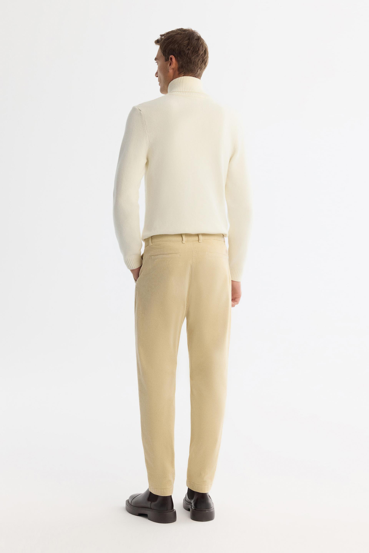 Bej Klasik Bel Kalın Fitilli Kadife Chino Garni Detaylı Relaxed Fit Pantolon