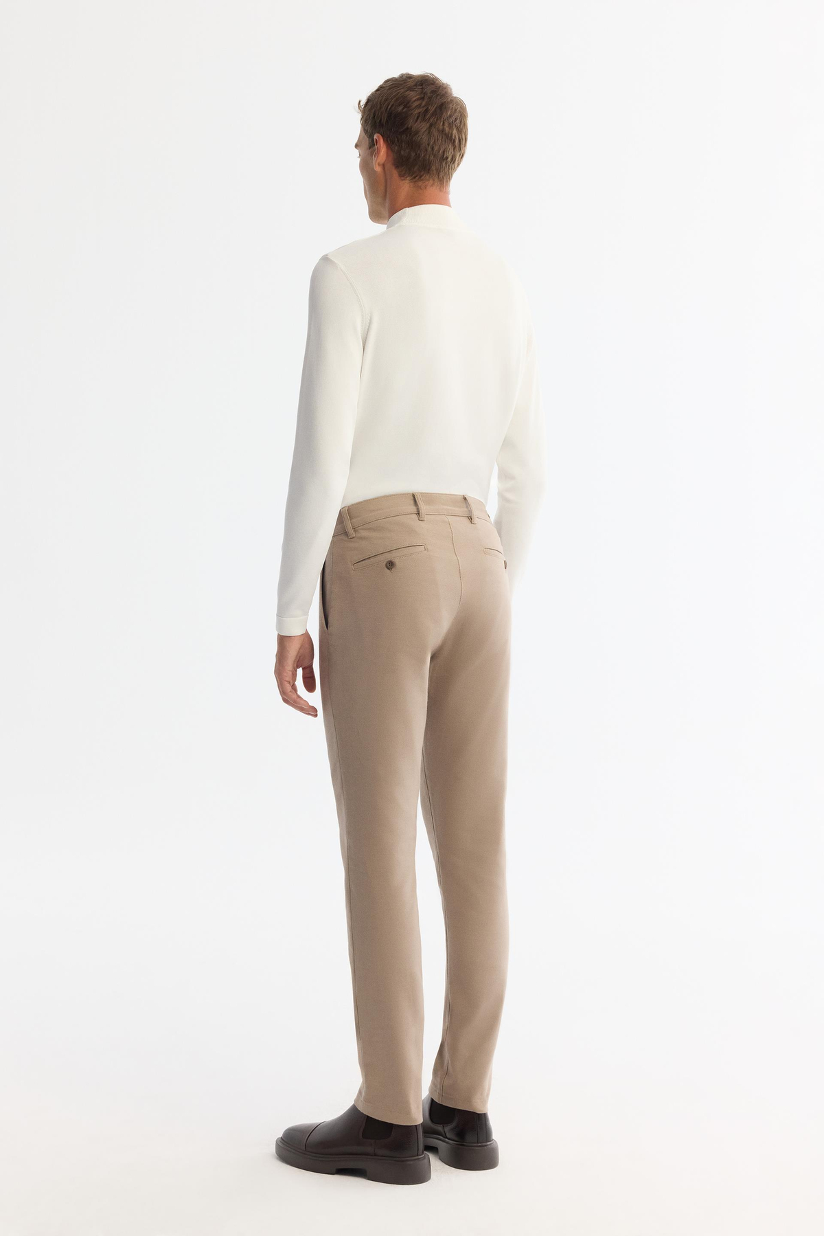 Bej Klasik Bel Slim Fit Chino Pantolon