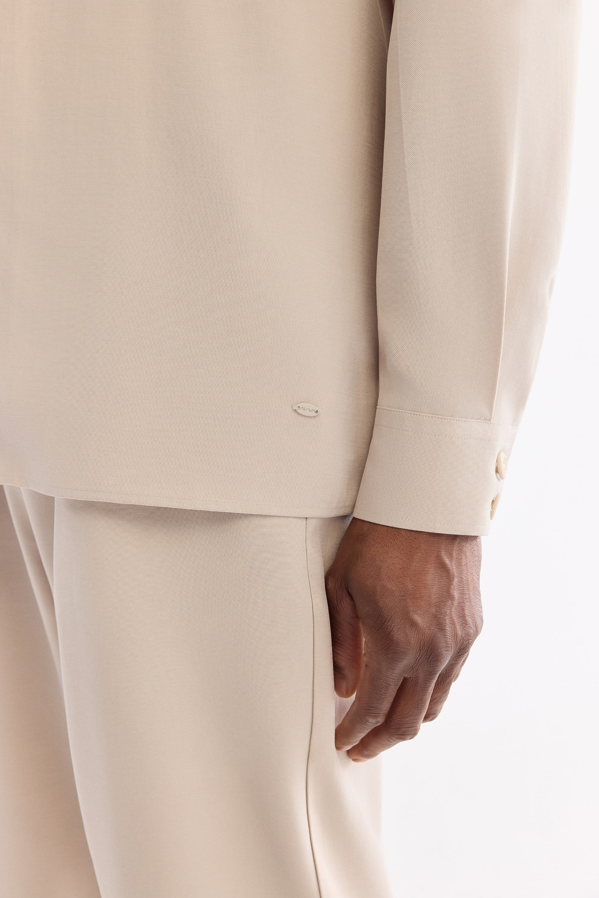 Bej Küba Yaka Modal Karışımlı Oversize Fit Uzun Kol Gömlek