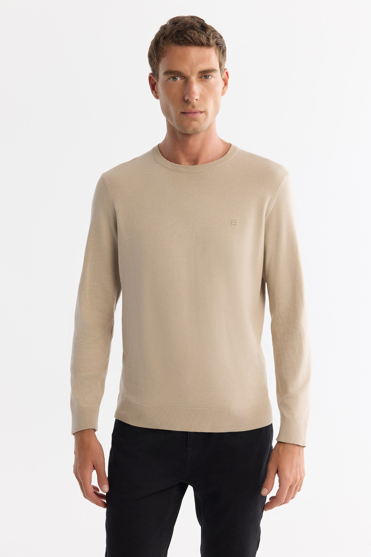 Beige Crew Neck Jumper