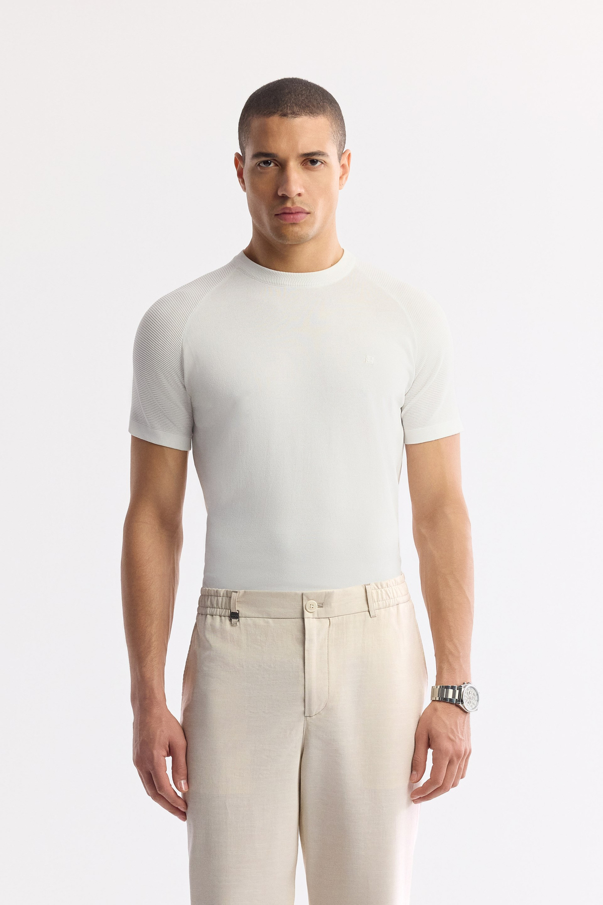 Beige Soft Touch Elastic Waist Pants with Side Pockets