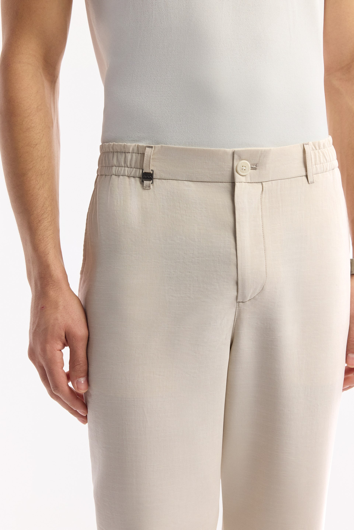 Beige Soft Touch Elastic Waist Pants with Side Pockets
