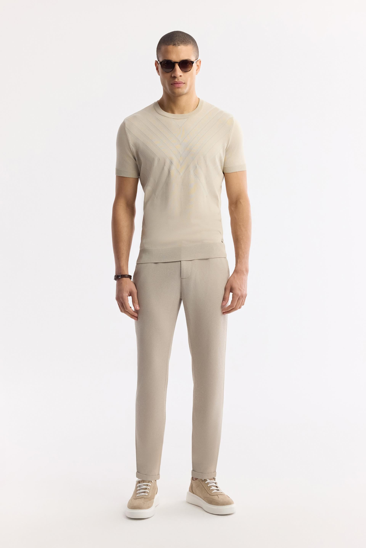 Bej Yanı Lastikli Gofreli Nora Slim Fit Chino Pantolon