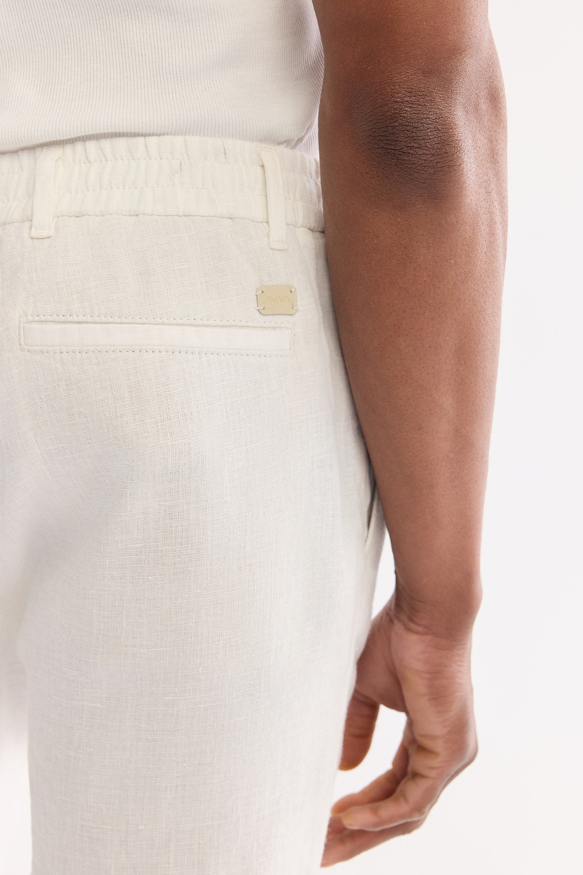 Beyaz Beli Lastikli %100 Keten Pantolon