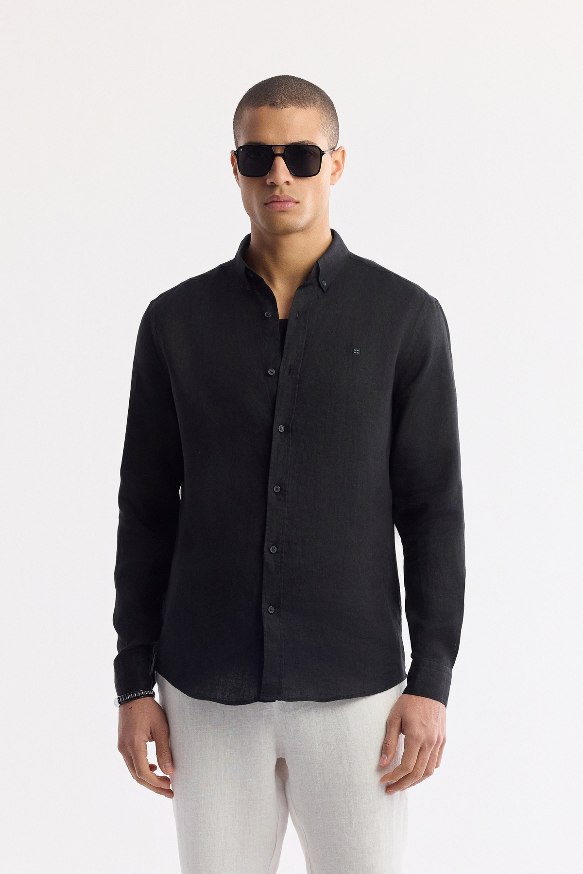 Beyaz Beli Lastikli %100 Keten Pantolon