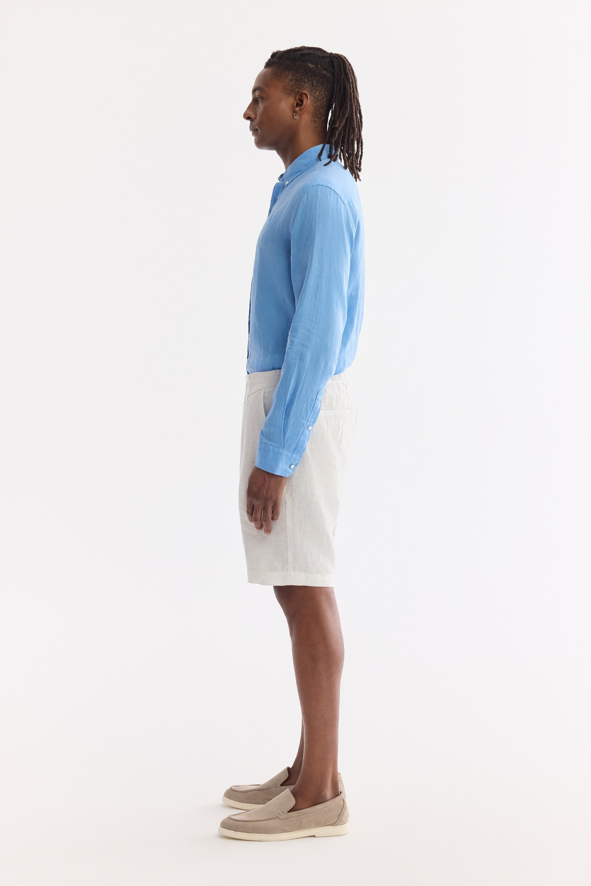 White Elastic Waist 100% Linen Shorts