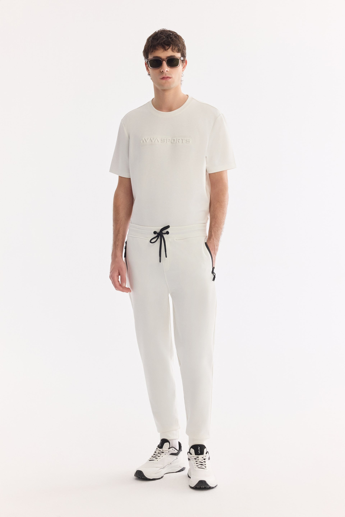 White Elastic Waist Drawstring Bi-Stretch Interlock Jogger Pants
