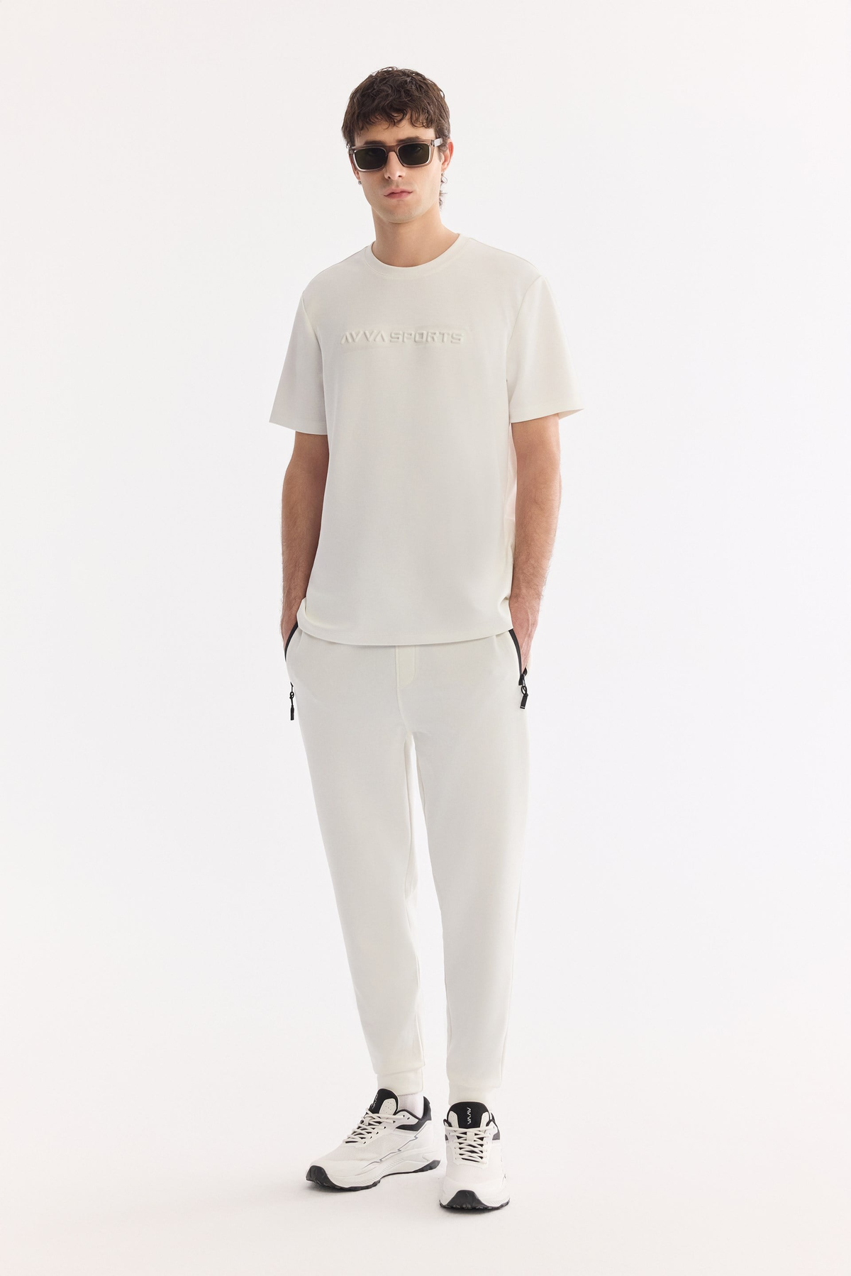White Elastic Waist Drawstring Bi-Stretch Interlock Jogger Pants
