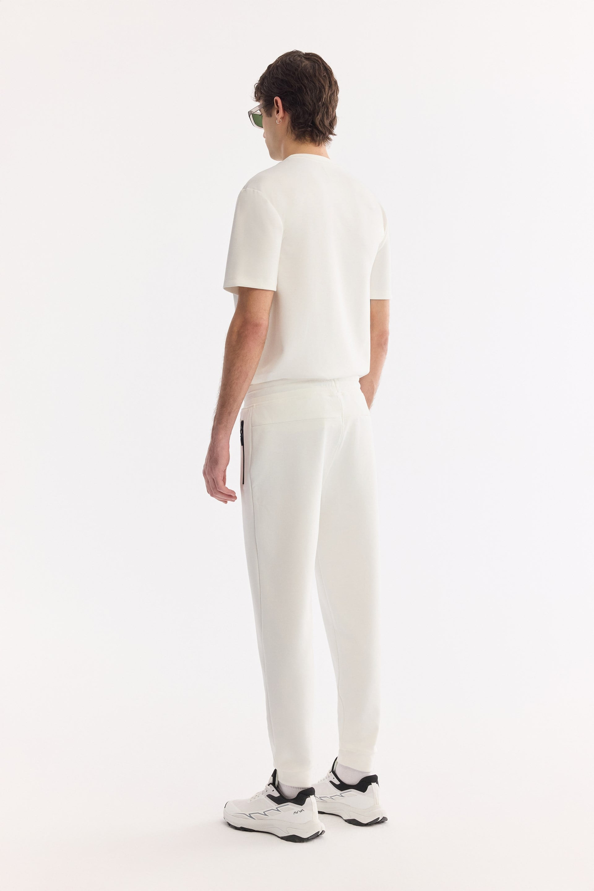 White Elastic Waist Drawstring Bi-Stretch Interlock Jogger Pants