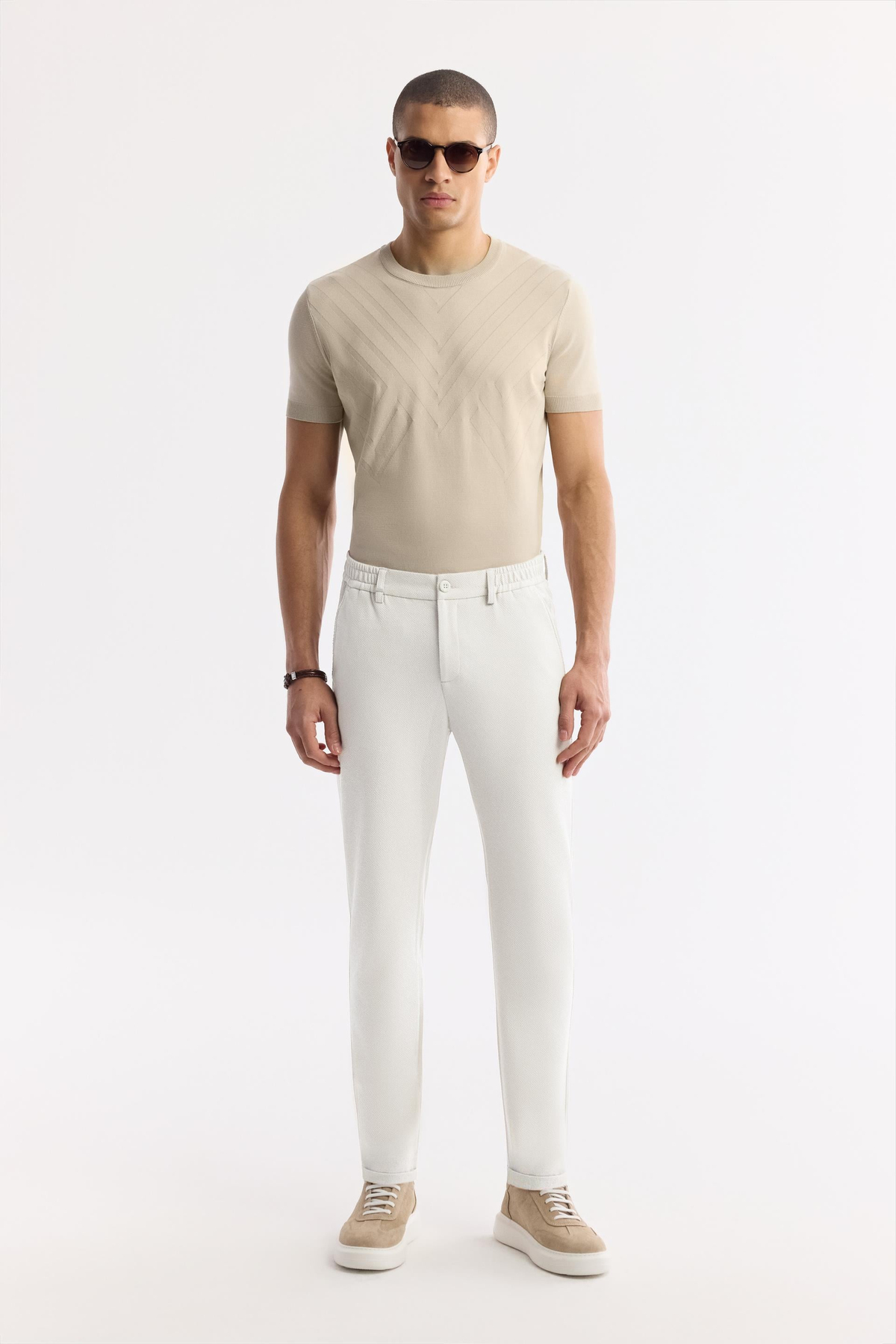 Beyaz Beli Lastikli Bi Stretch Chino Pantolon
