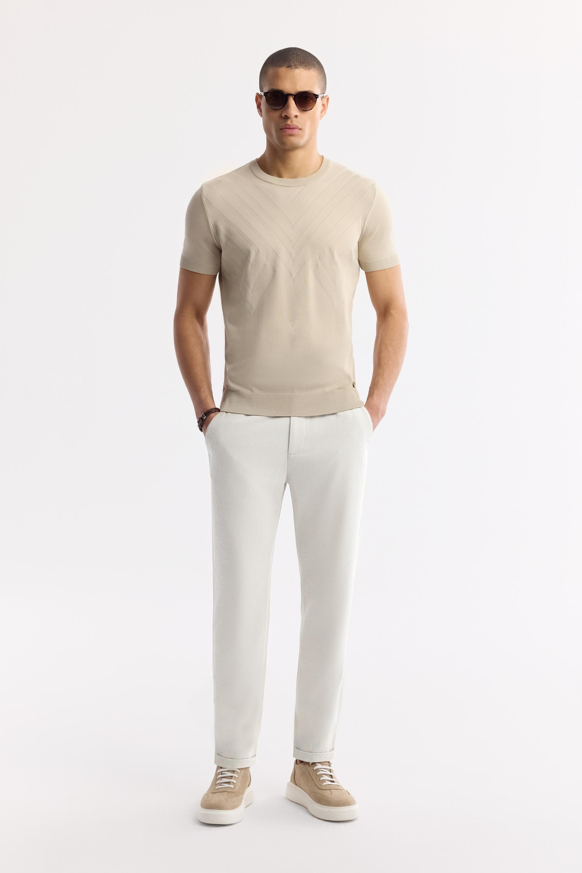 Beyaz Beli Lastikli Bi Stretch Chino Pantolon