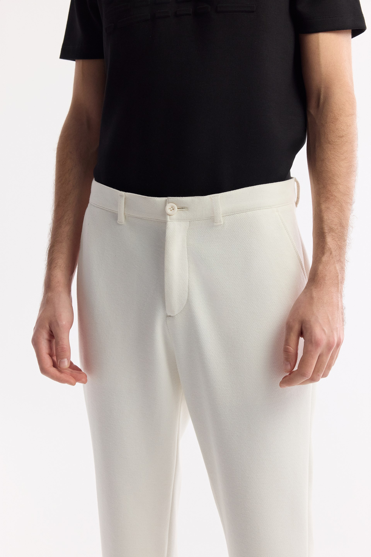 Beyaz Beli Lastikli Bi-Stretch Chino Pantolon