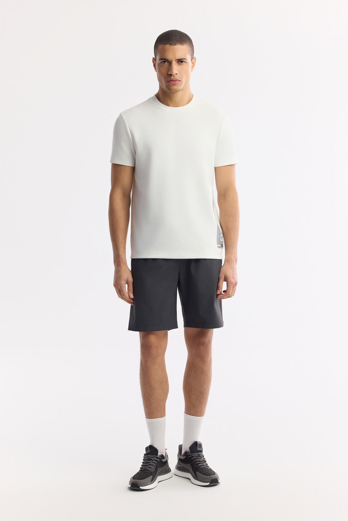 Beyaz Bisiklet Yaka Baskılı Bi Stretch İnterlok T-Shirt