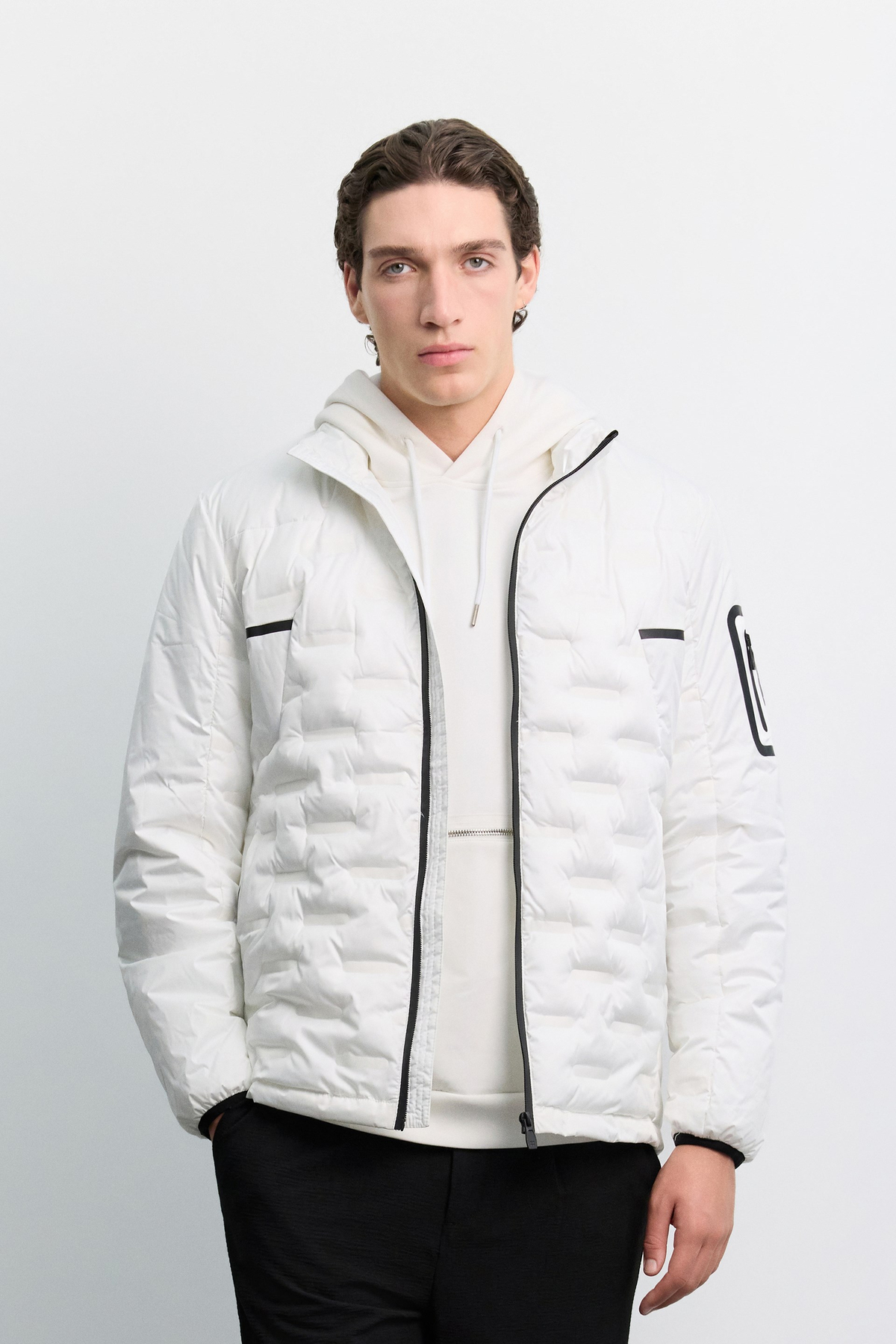 White Hooded Water-Repellent Windproof Puffer Jacket