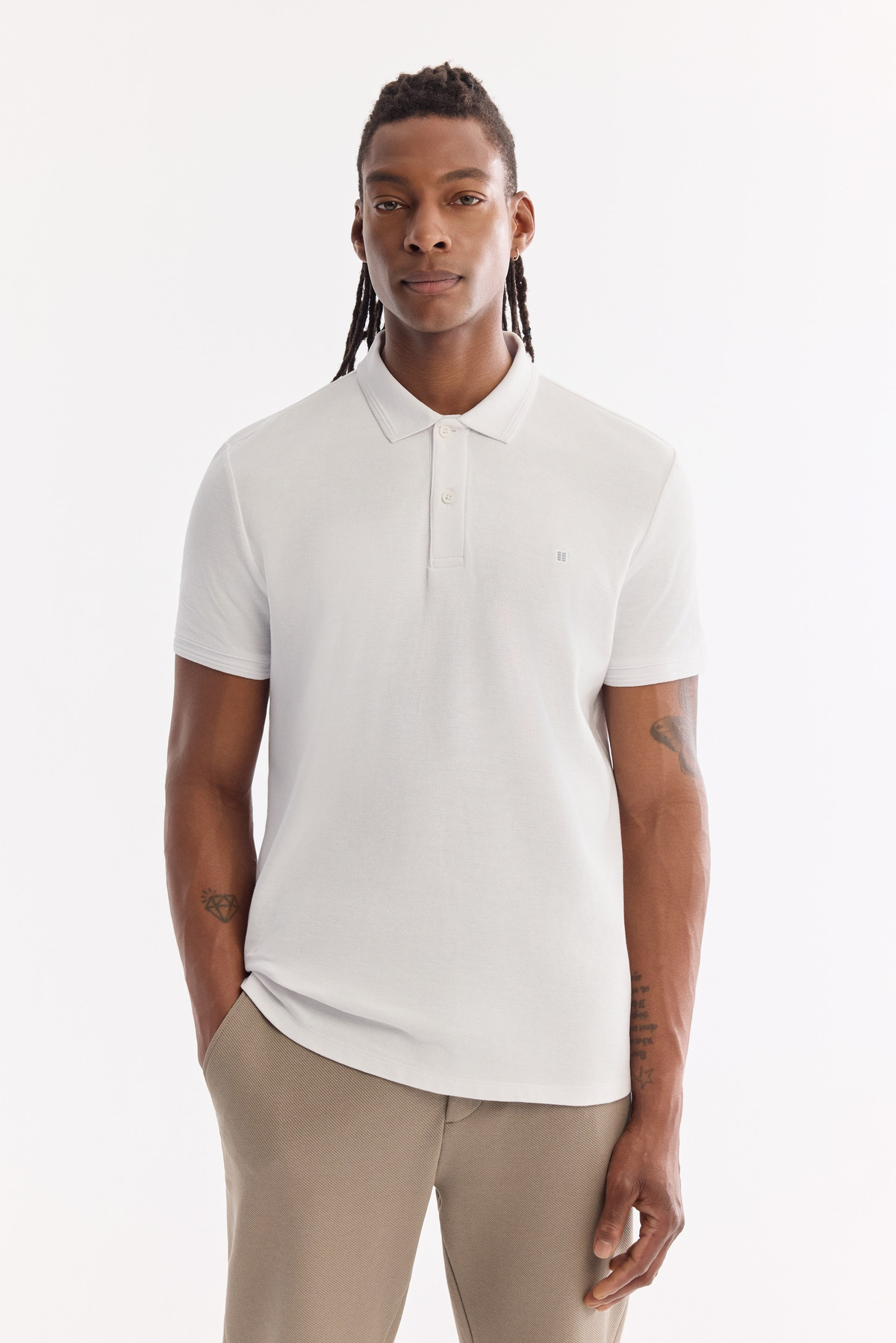Beyaz Kıvrılmaz Polo Yaka %100 Pamuk Basic T-Shirt