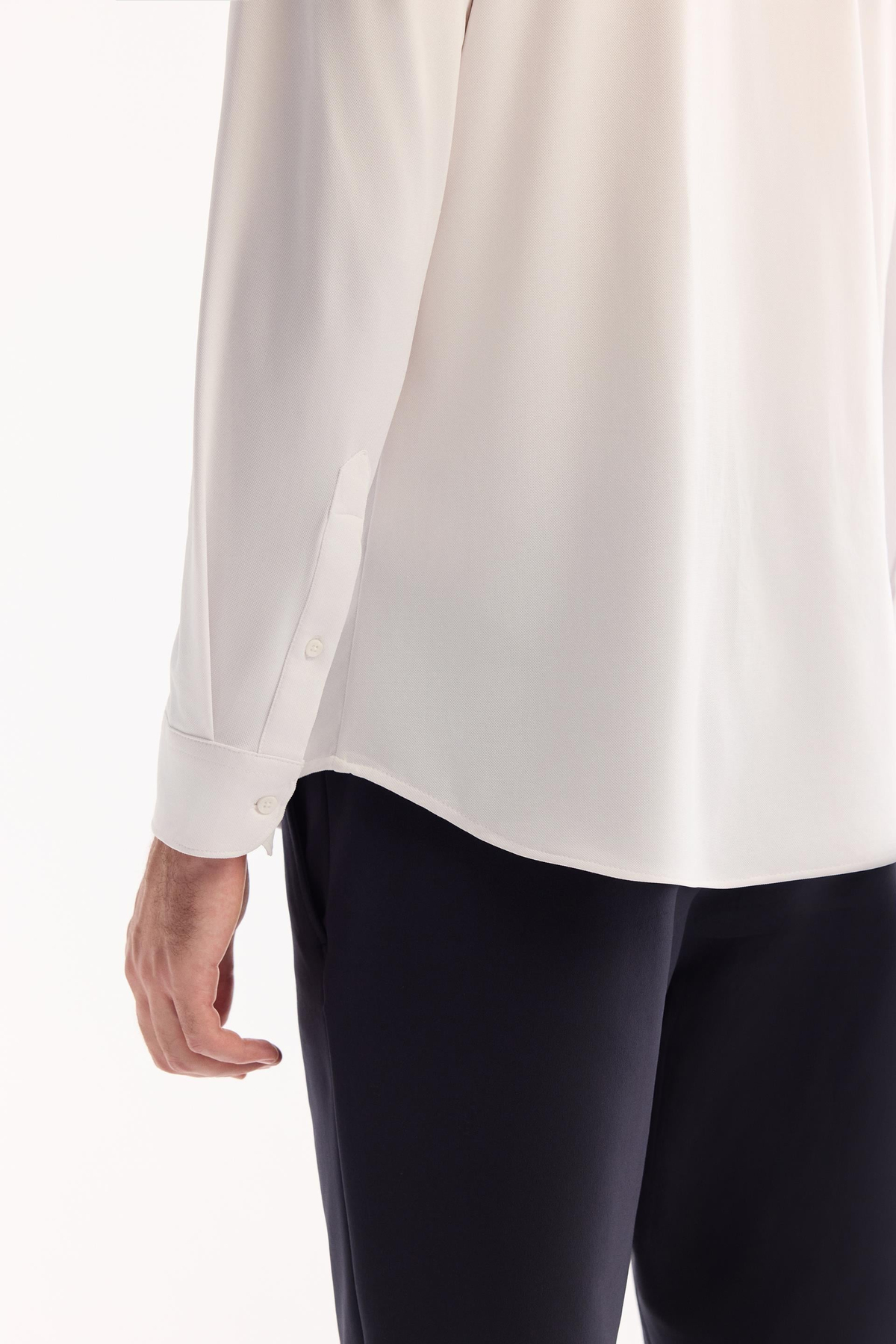 Beyaz Klasik Yaka Örme Pike Slim Fit Uzun Kol Gömlek