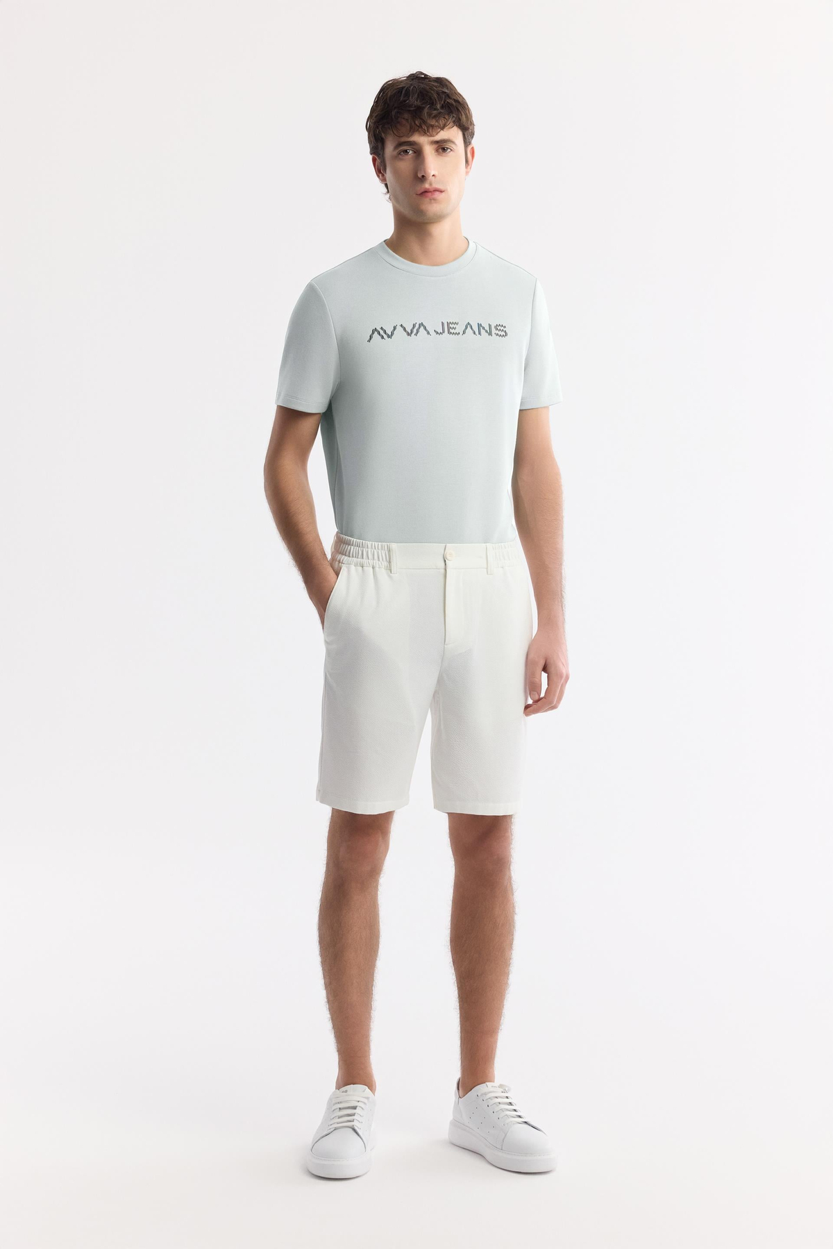 White Side Elastic Textured Bi-Stretch Chino Shorts