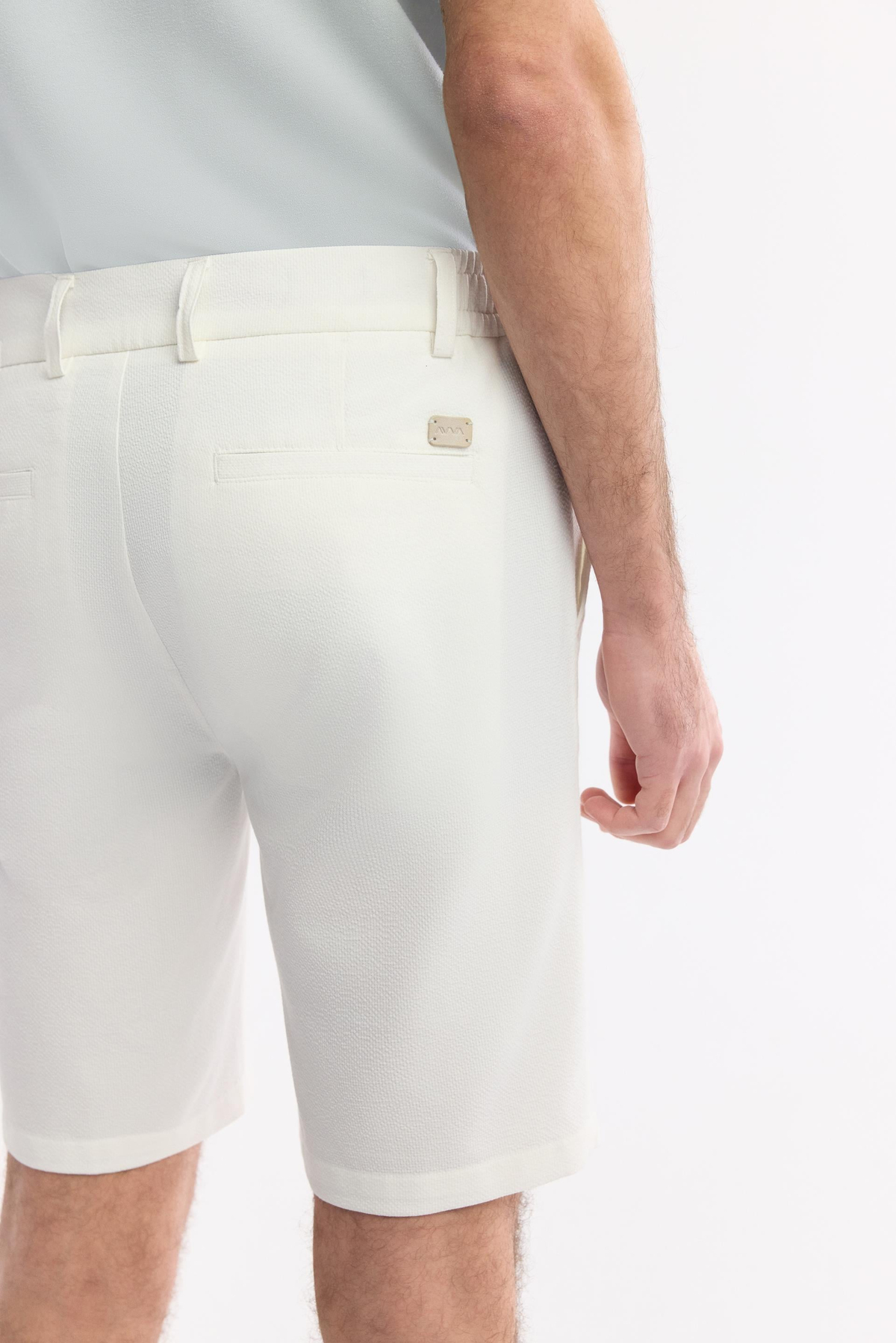 White Side Elastic Textured Bi-Stretch Chino Shorts