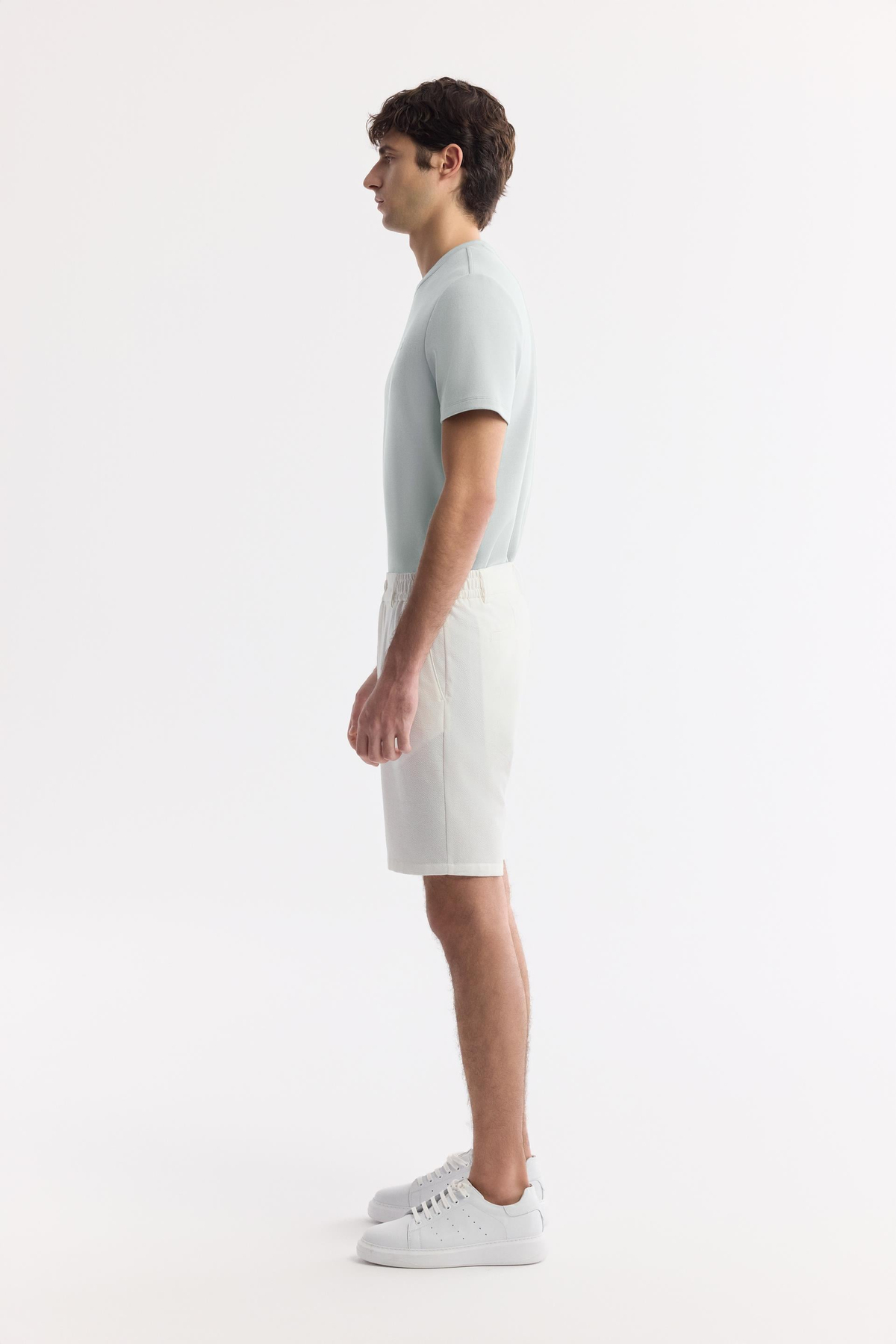 White Side Elastic Textured Bi-Stretch Chino Shorts