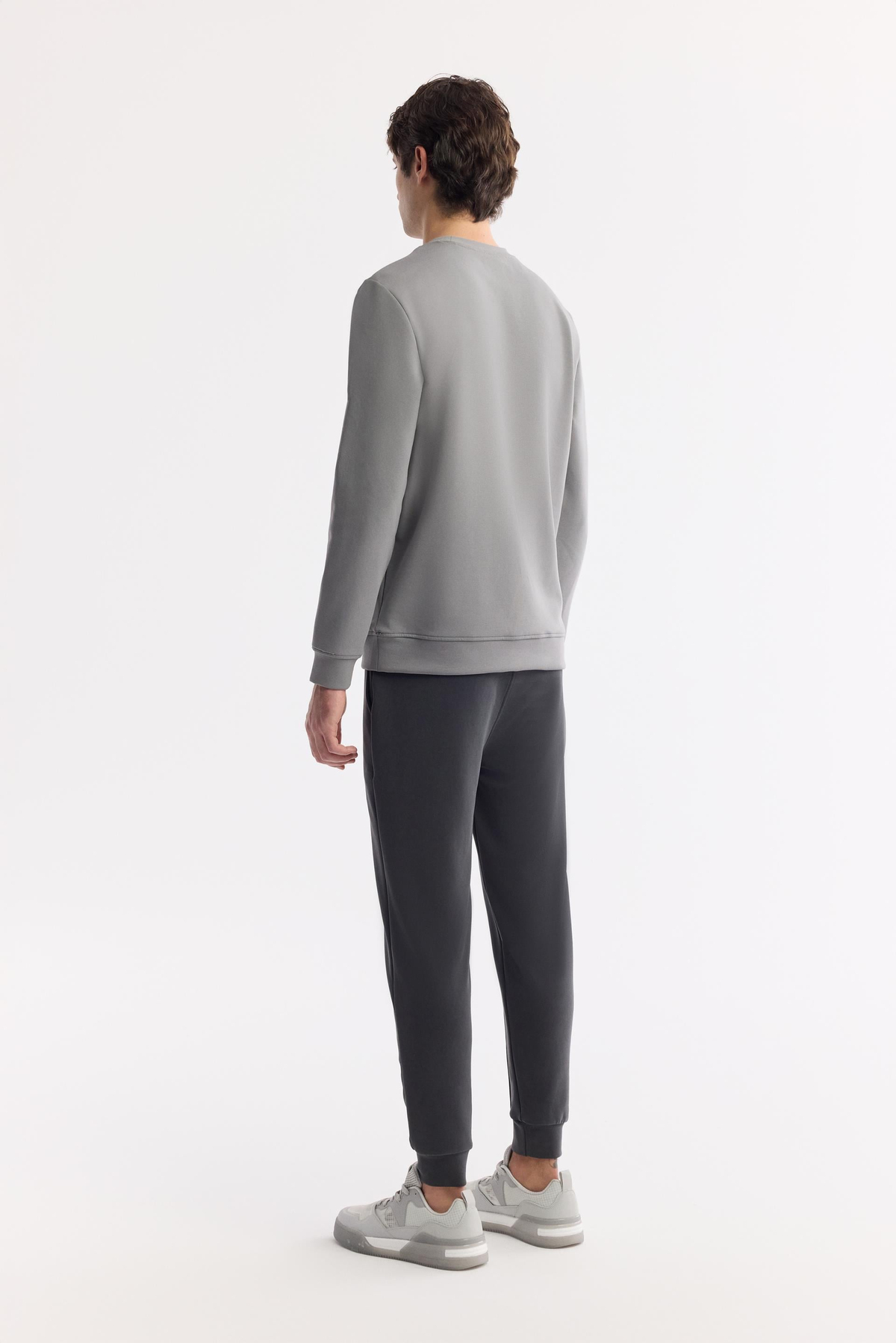 Gri Bisiklet Yaka Enjeksiyon Baskılı Gizli Fermuarlı İnterlok Sweatshirt