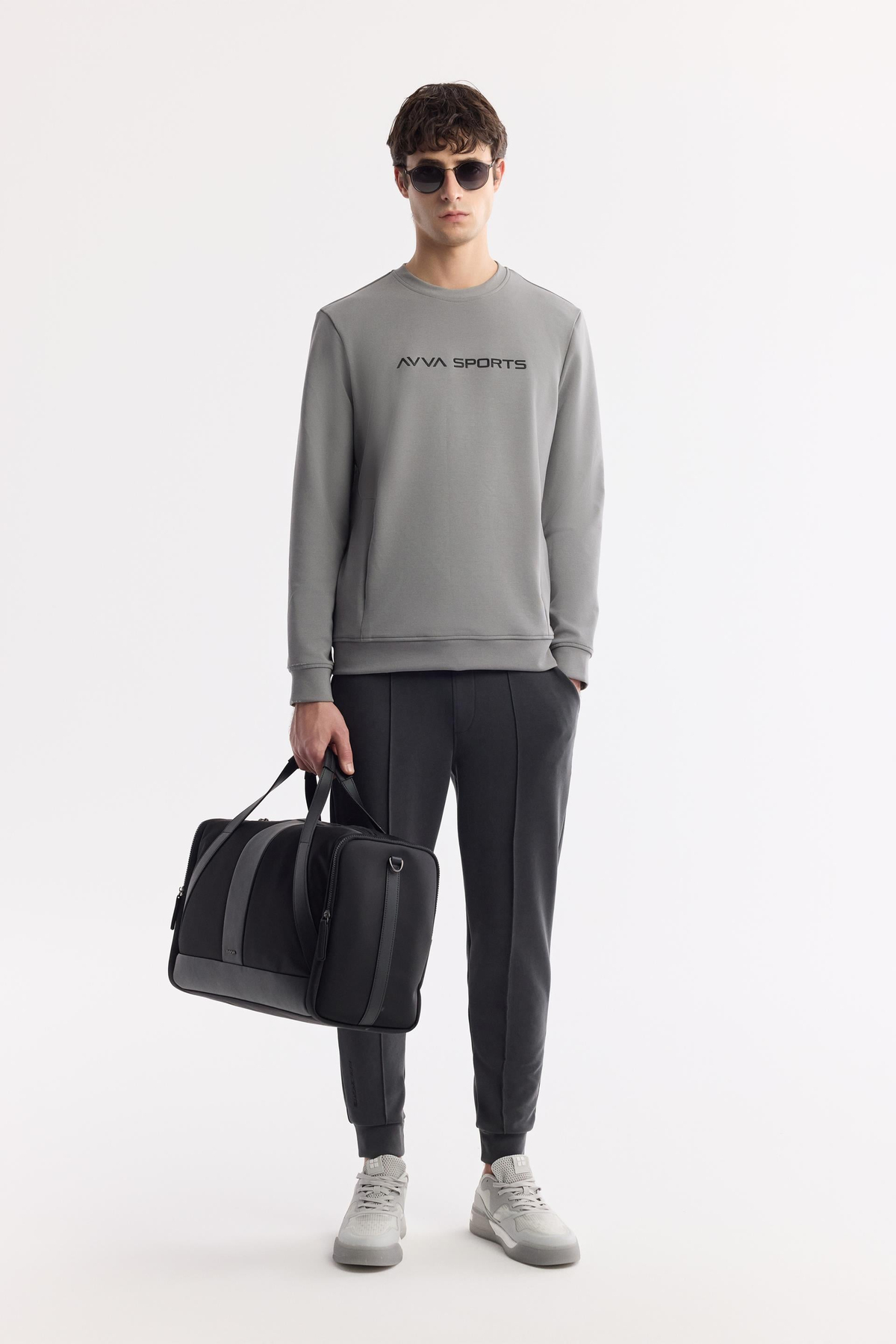 Gri Bisiklet Yaka Enjeksiyon Baskılı Gizli Fermuarlı İnterlok Sweatshirt