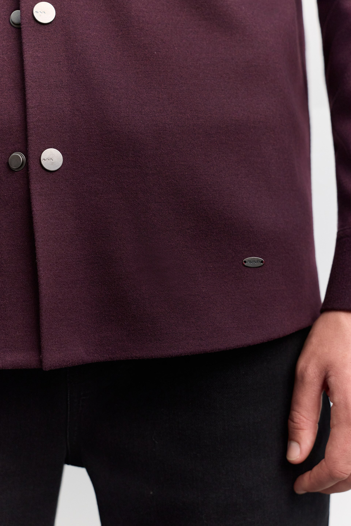Bordo Klasik Yaka Çıtçıt Kapama Detaylı Örme Comfort Fit Gömlek