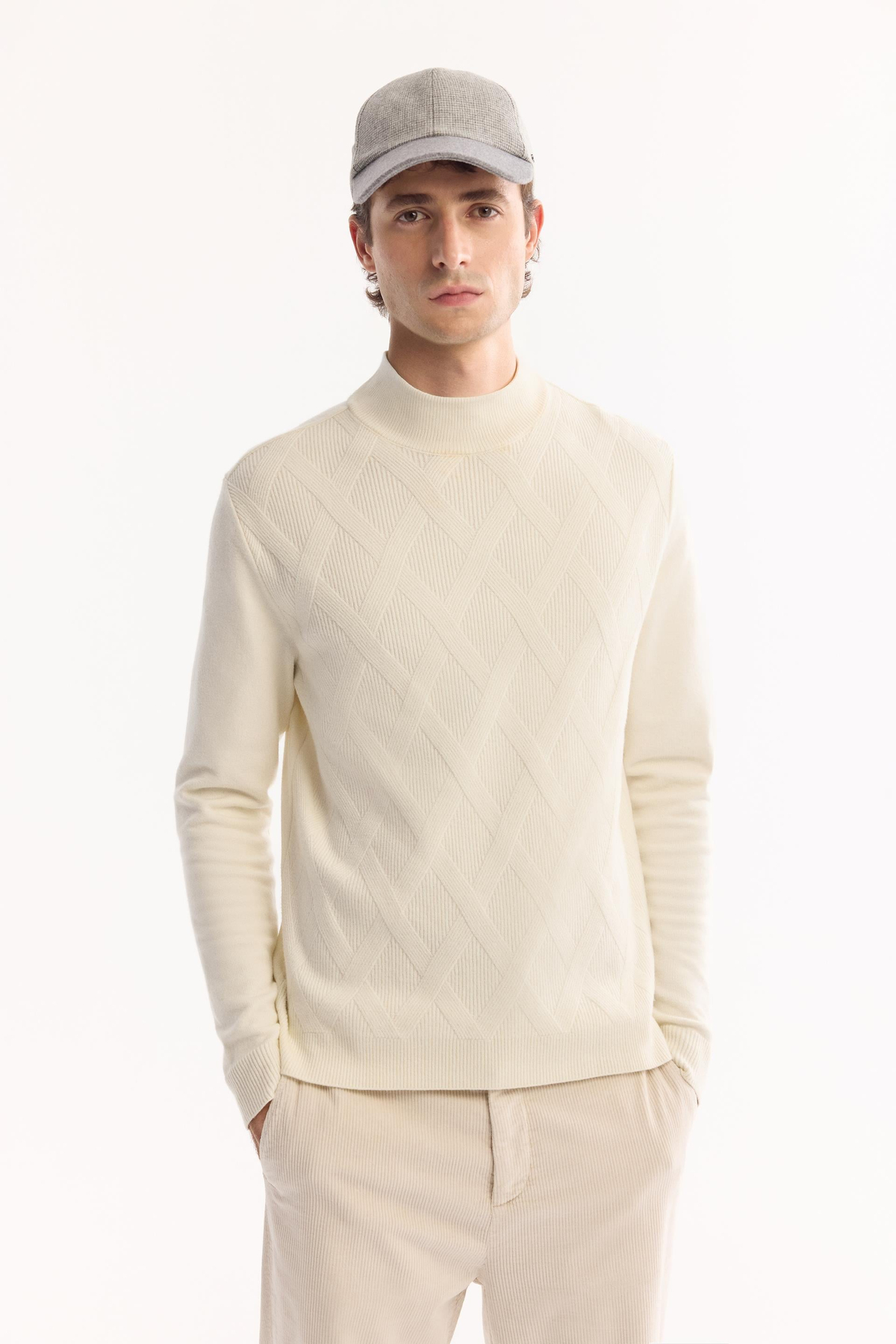 Ecru Turtleneck Soft Touch Textured Knit Sweater